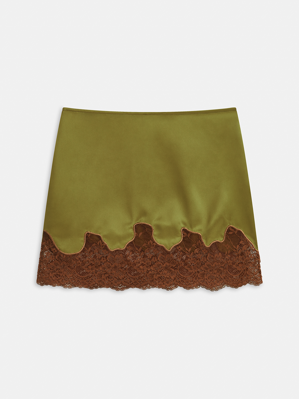 Lace Panel Satin Mini Skirt-Chicvia