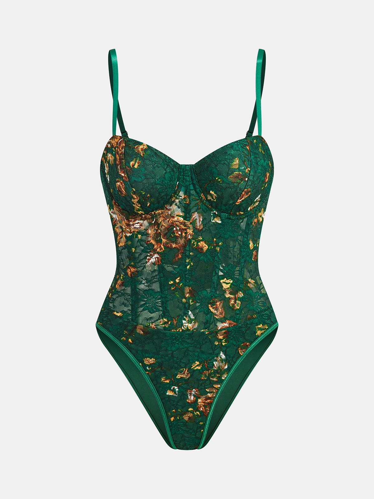 Floral Print Embroidery Bustier Corset Bodysuit-Chicvia