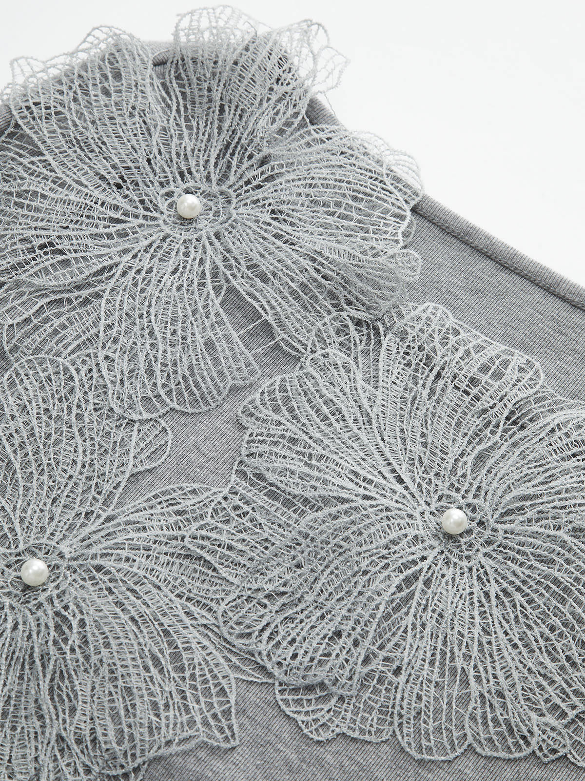 Faux Pearl Decor 3D Floral Fitted Soft Knit Top-Chicvia