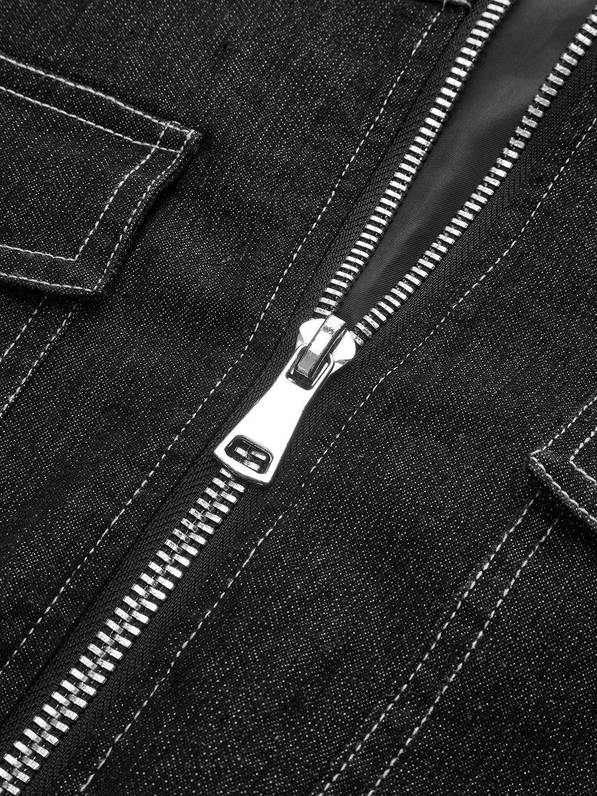 Oversized Zip Up Denim Jacket-Chicvia