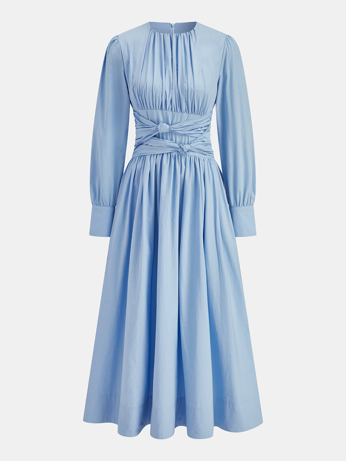 Knotted Gathered Long Sleeve Dress-Chicvia