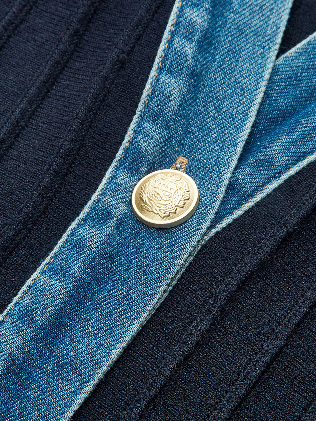 Denim Trim Knitted Peplum Cardigan-Chicvia