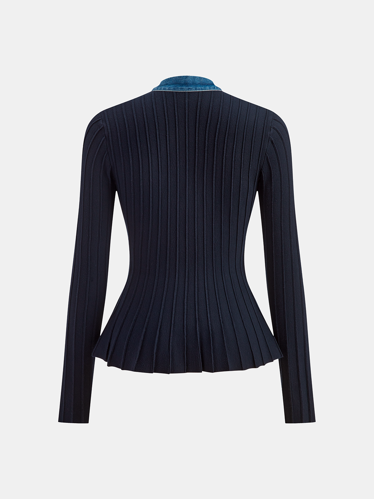 Denim Trim Knitted Peplum Cardigan-Chicvia