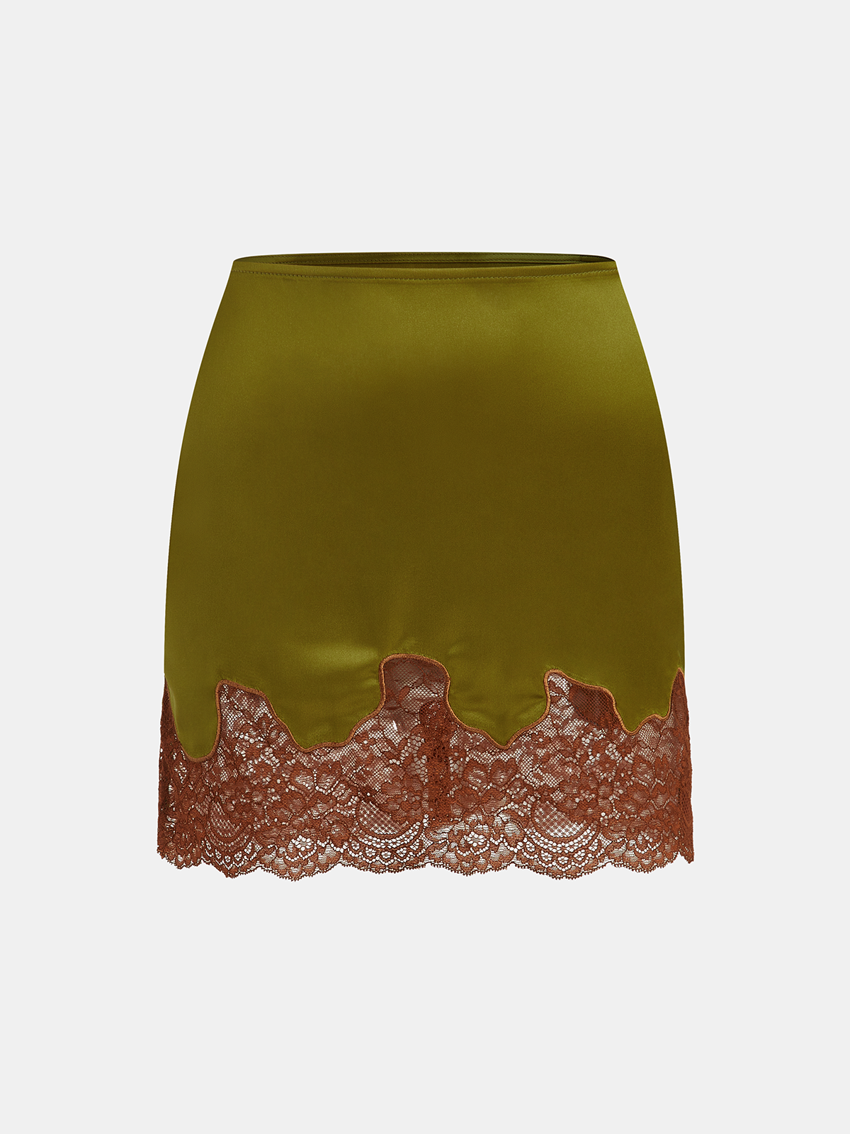 Lace Panel Satin Mini Skirt-Chicvia