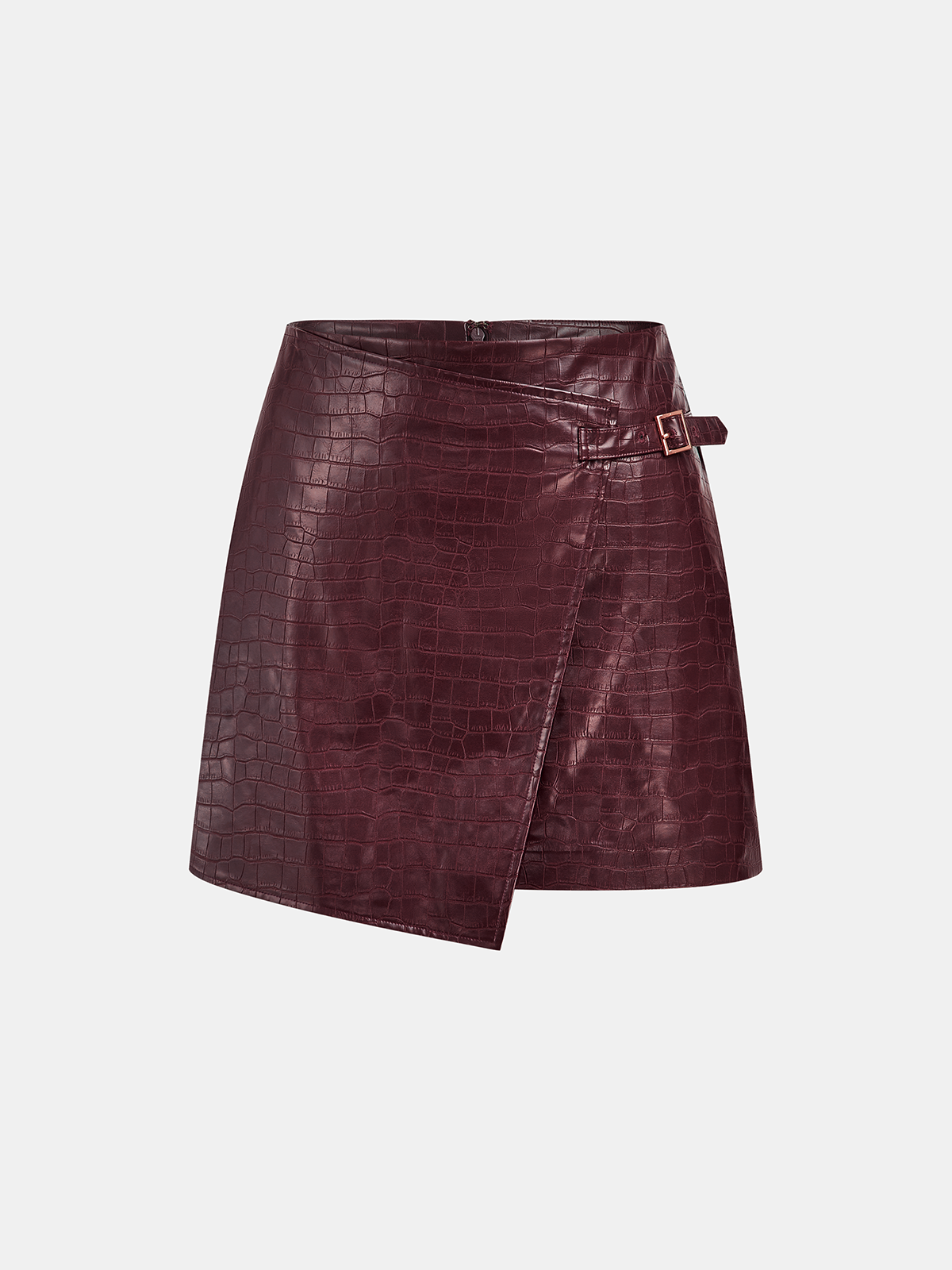 Crocodile Embossed PU Leather Mini Skirt-Chicvia