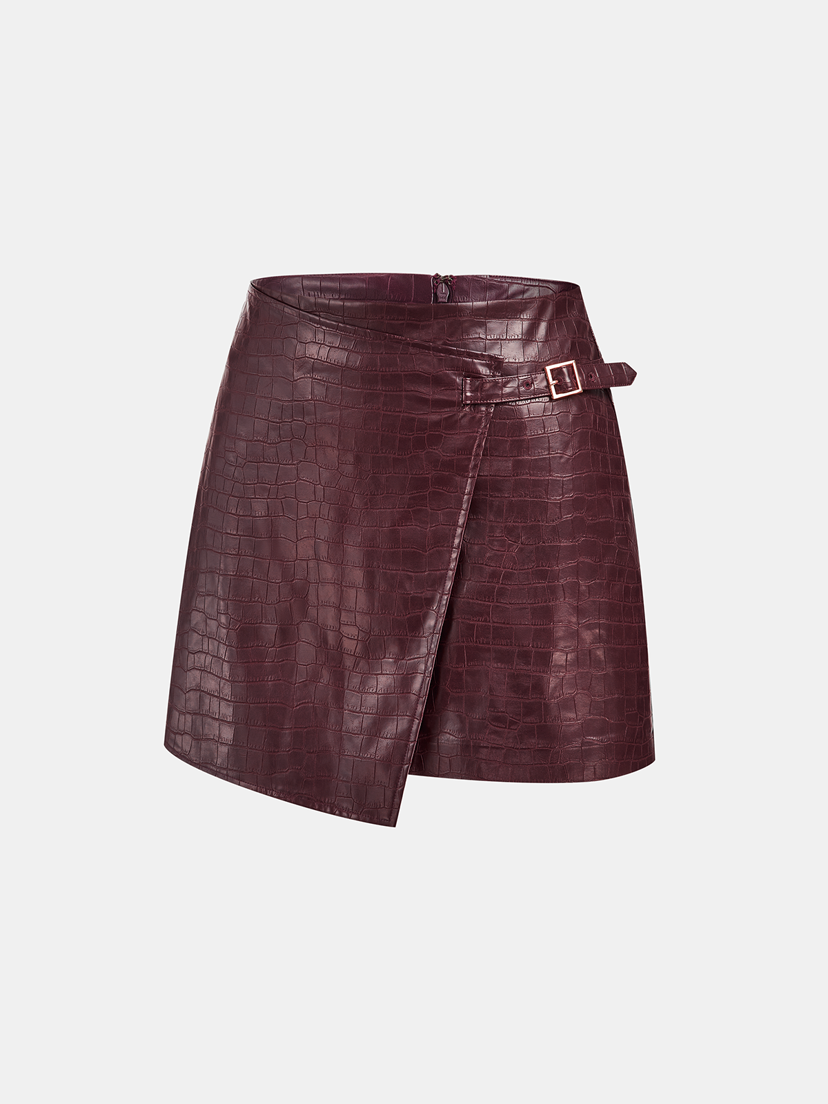Crocodile Embossed PU Leather Mini Skirt-Chicvia