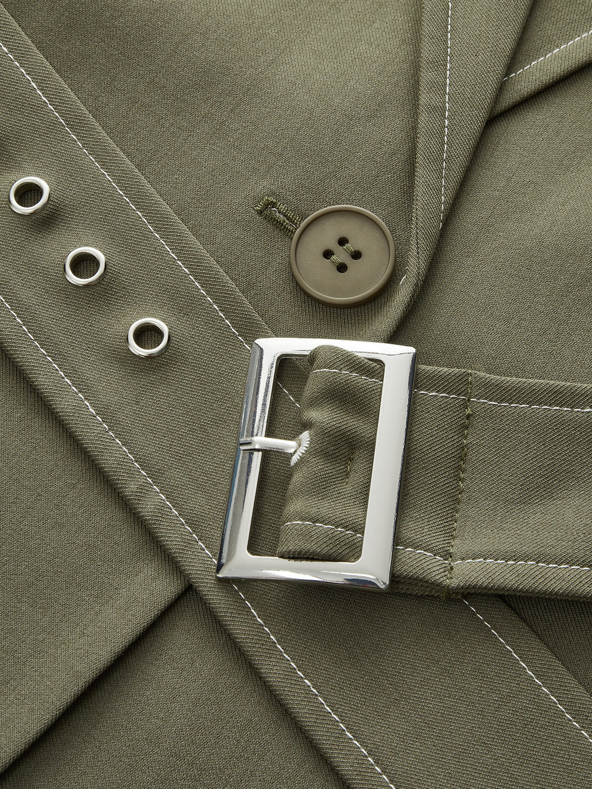 Contrast-Stitch Belted Casual Blazer-Chicvia