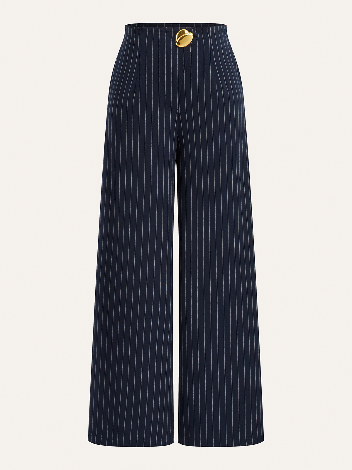 Metal Button Asymmetric Placket Pinstripe Wide-Leg Pants-Chicvia