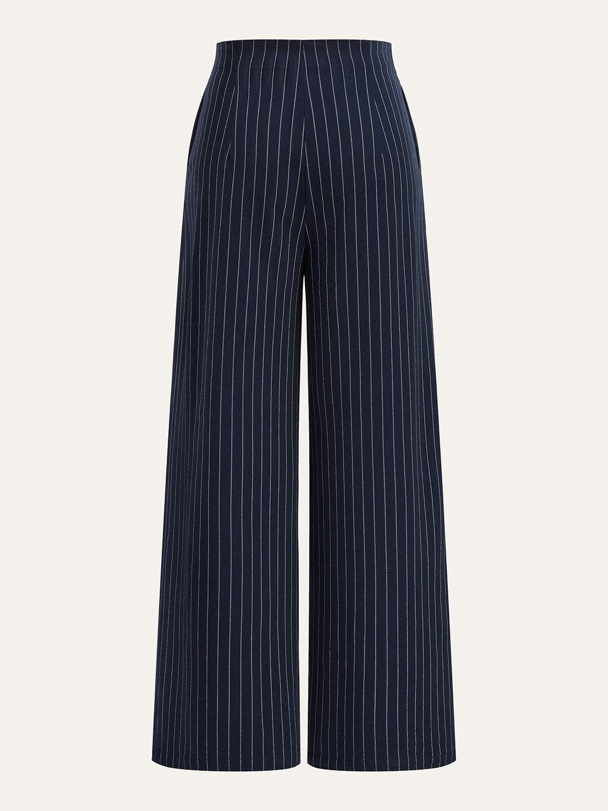Metal Button Asymmetric Placket Pinstripe Wide-Leg Pants-Chicvia