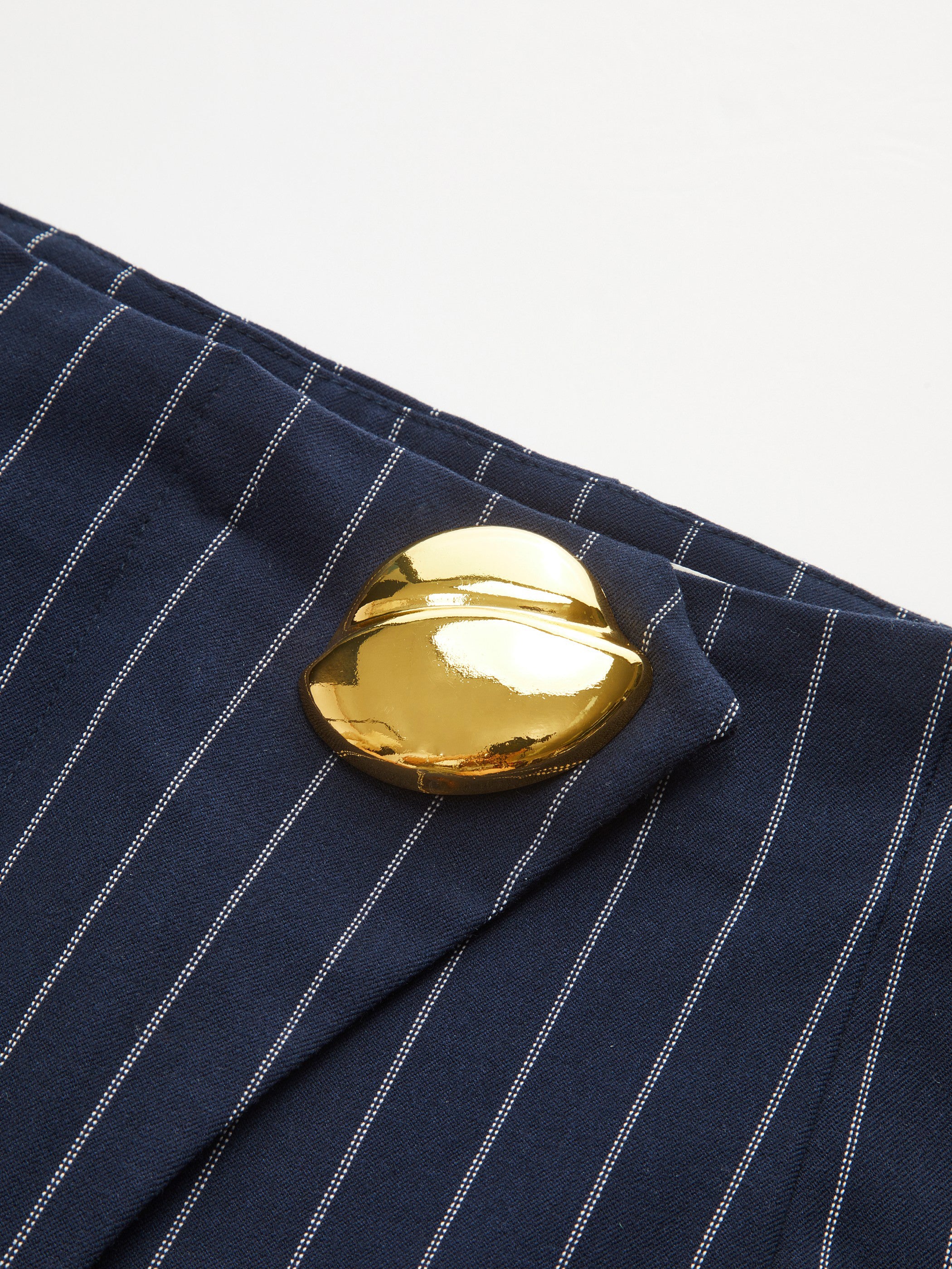 Metal Button Asymmetric Placket Pinstripe Wide-Leg Pants-Chicvia