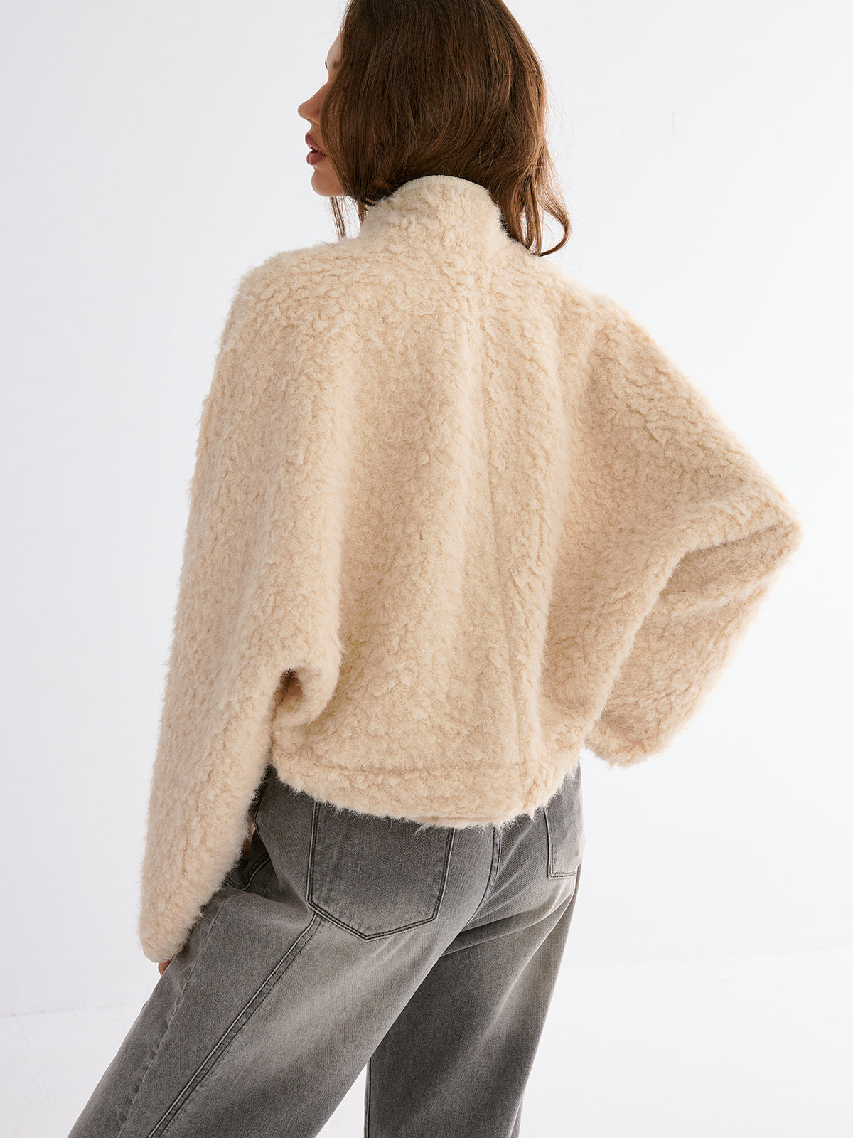 Drop-Shoulder Cropped Fuzzy Coat-Chicvia