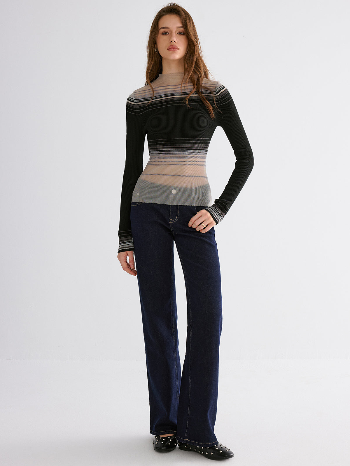 Gradient Mesh Knit Top-Chicvia