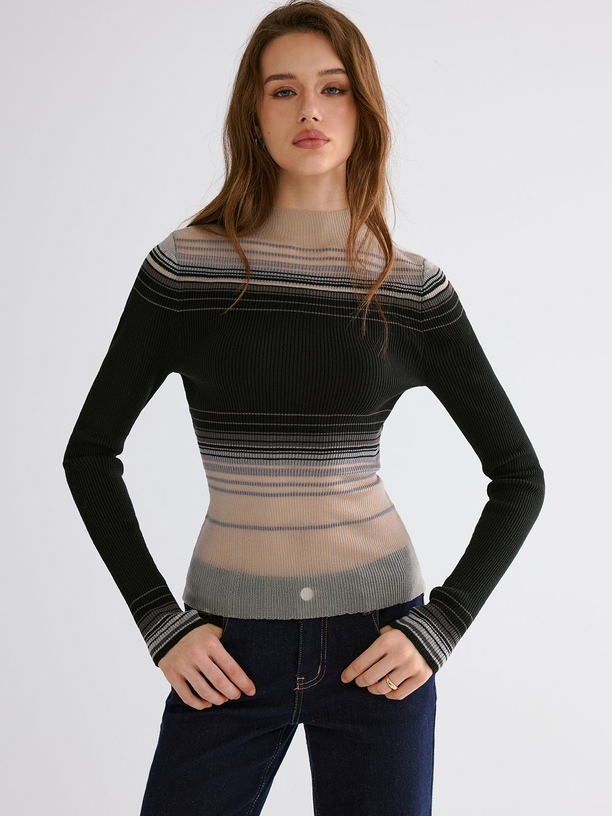 Gradient Mesh Knit Top-Chicvia