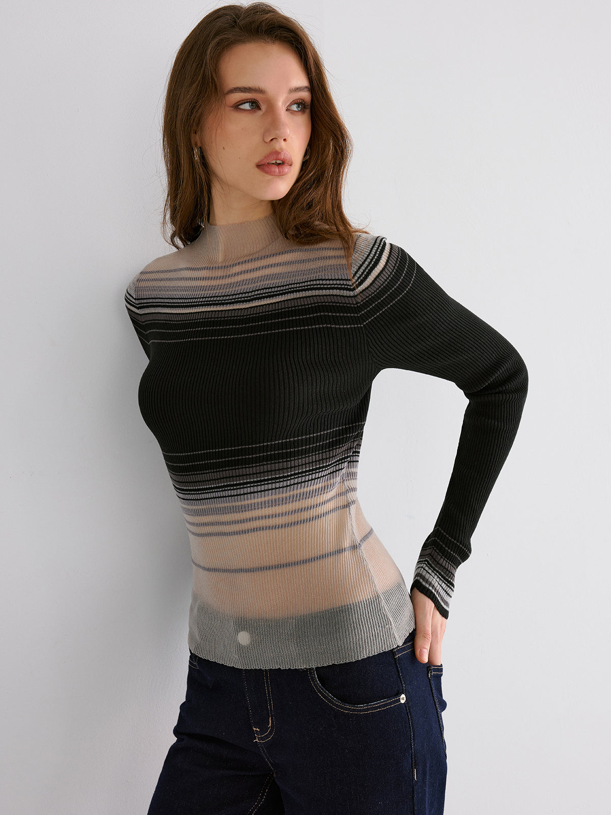 Gradient Mesh Knit Top-Chicvia