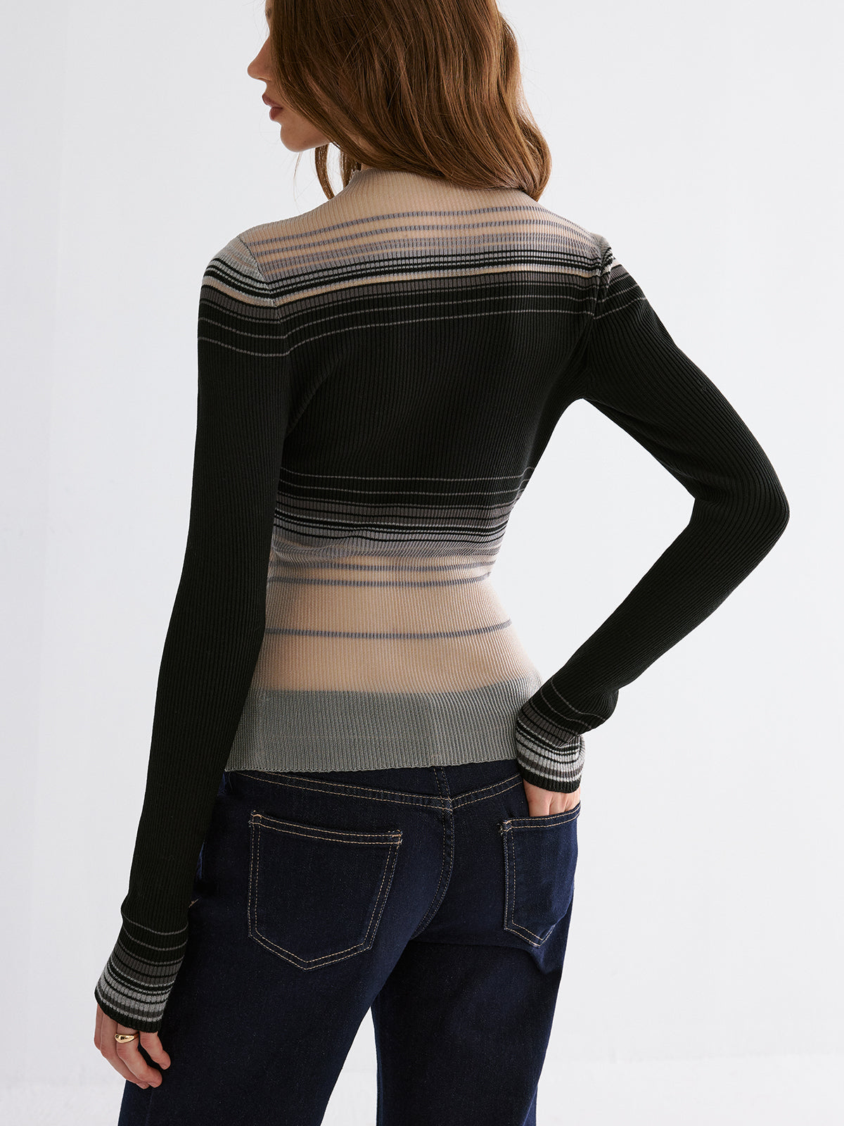 Gradient Mesh Knit Top-Chicvia