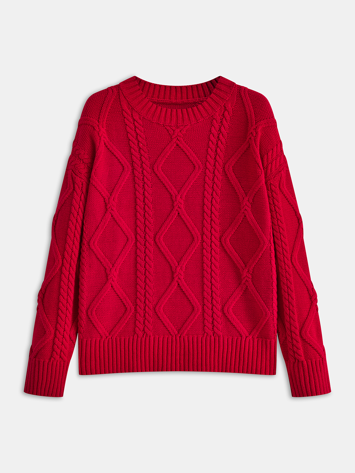Cable-Knit Crew Neck Sweater-Chicvia