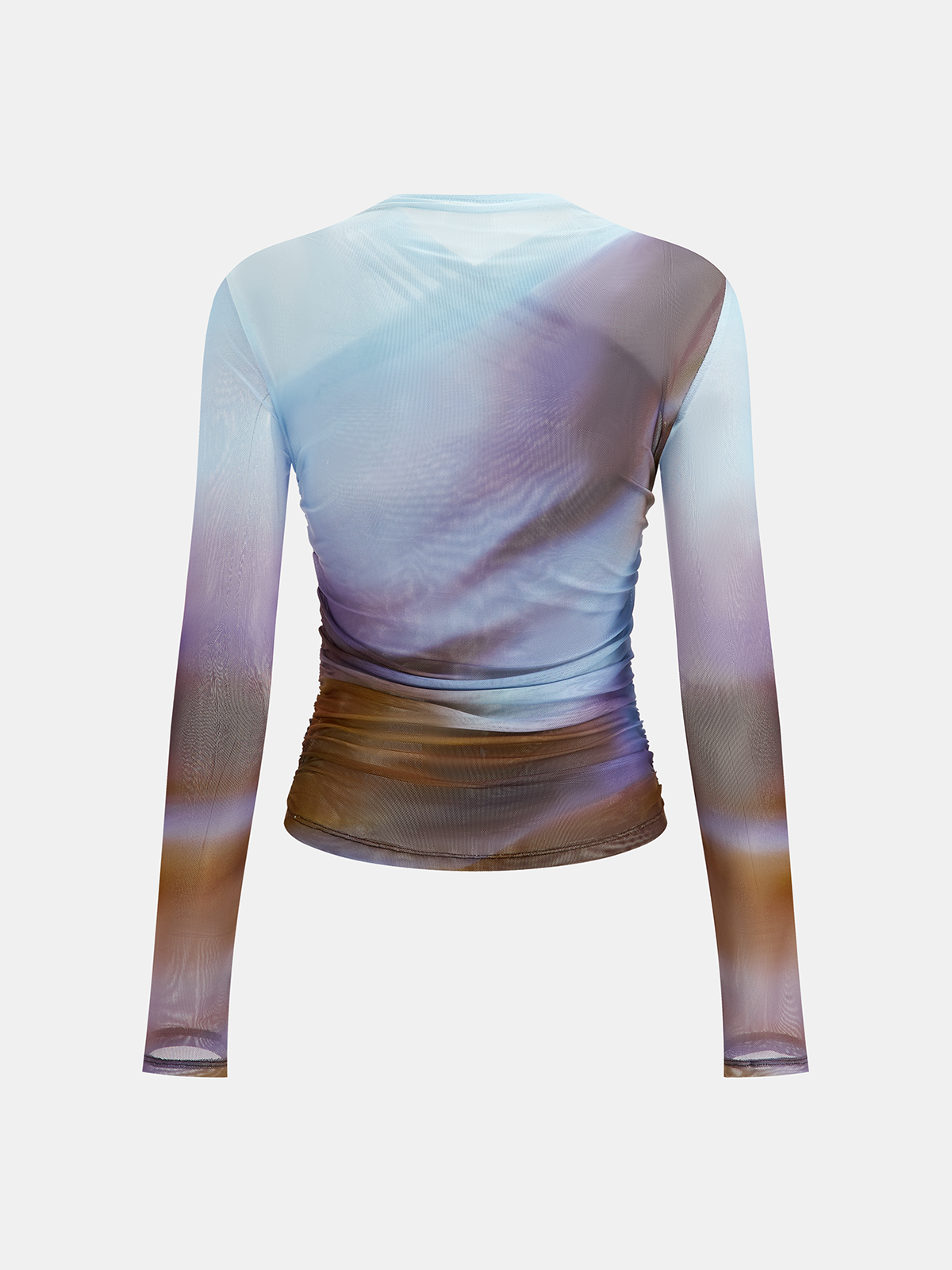 Criss Cross Printed Mesh Long-Sleeve Top-Chicvia