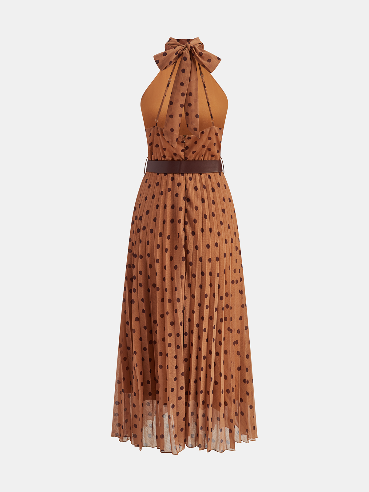 Halter Neck Polka Dot Dress with Belt-Chicvia