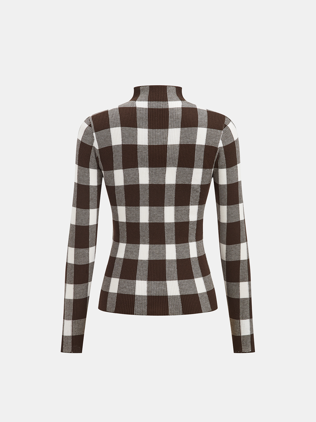 Checkered Wool-Blend Mock Neck Knit Top-Chicvia