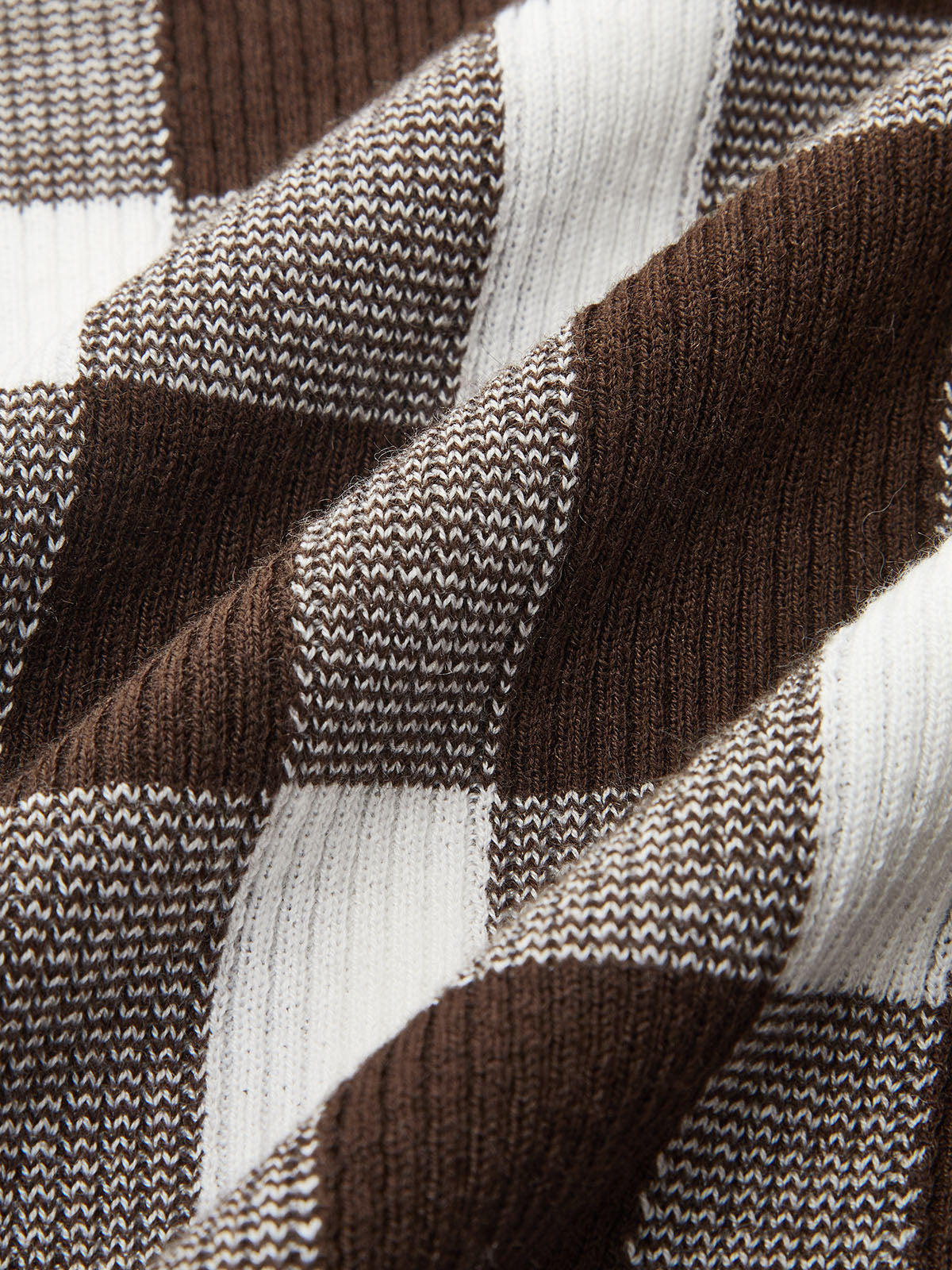 Checkered Wool-Blend Mock Neck Knit Top-Chicvia