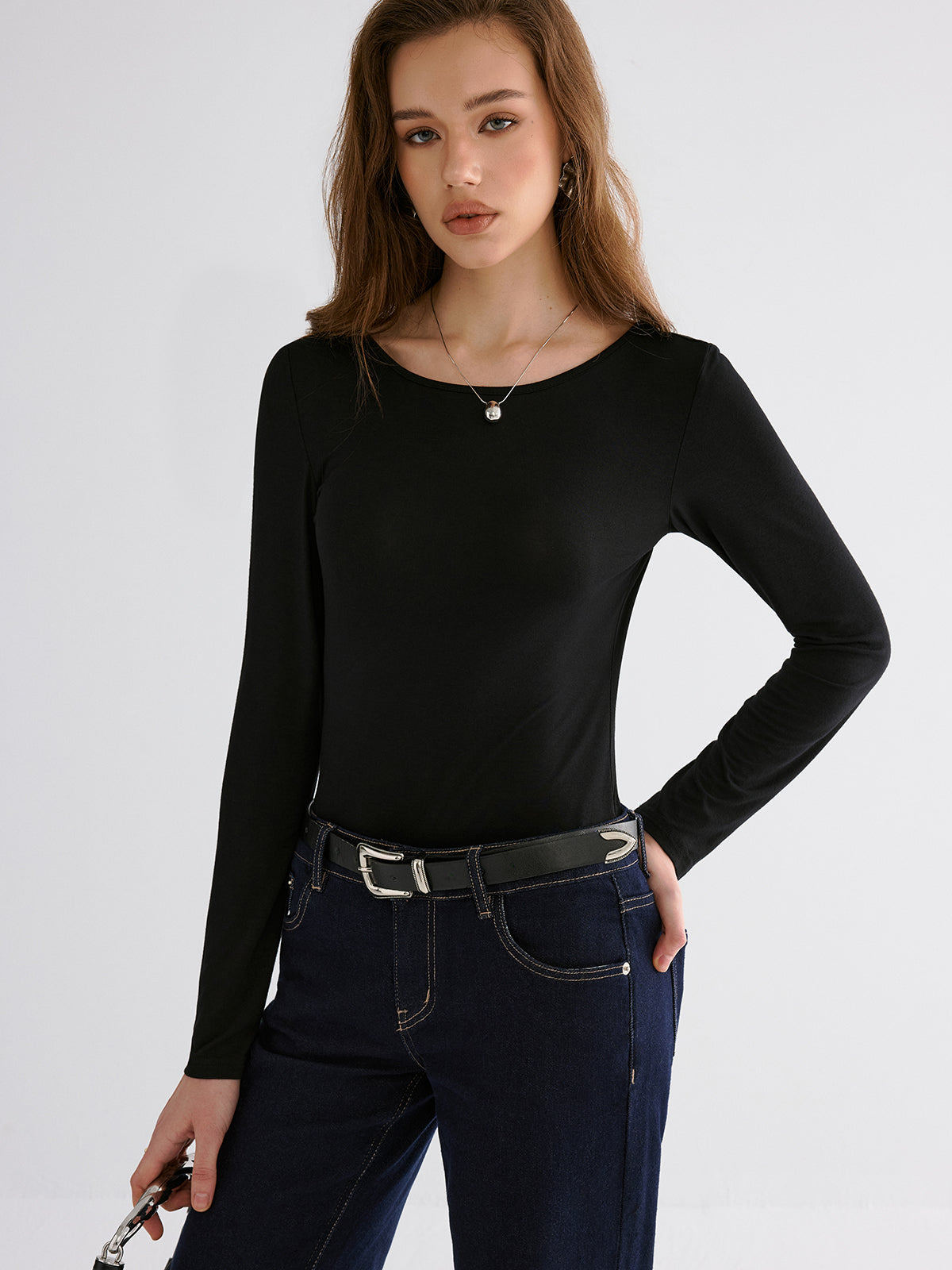 Butterfly Lace Back Long Sleeve Shirt-Chicvia