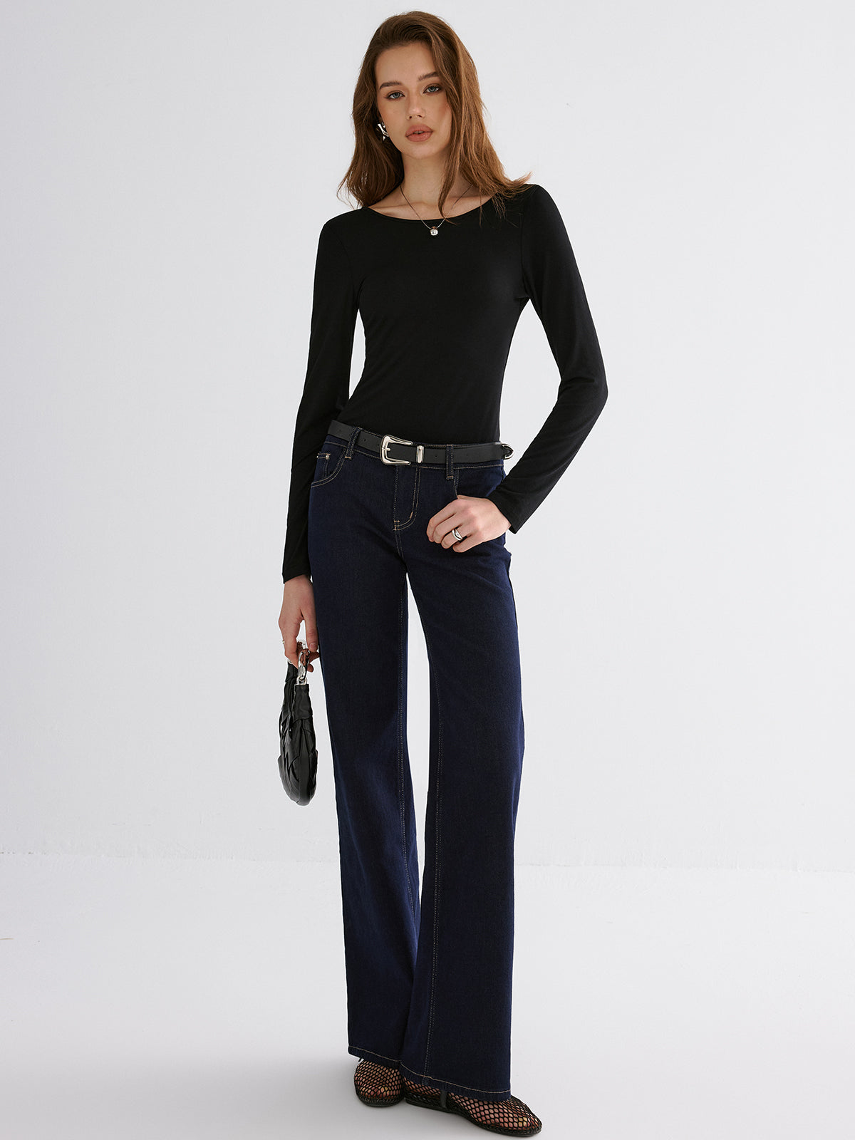 Butterfly Lace Back Long Sleeve Shirt-Chicvia