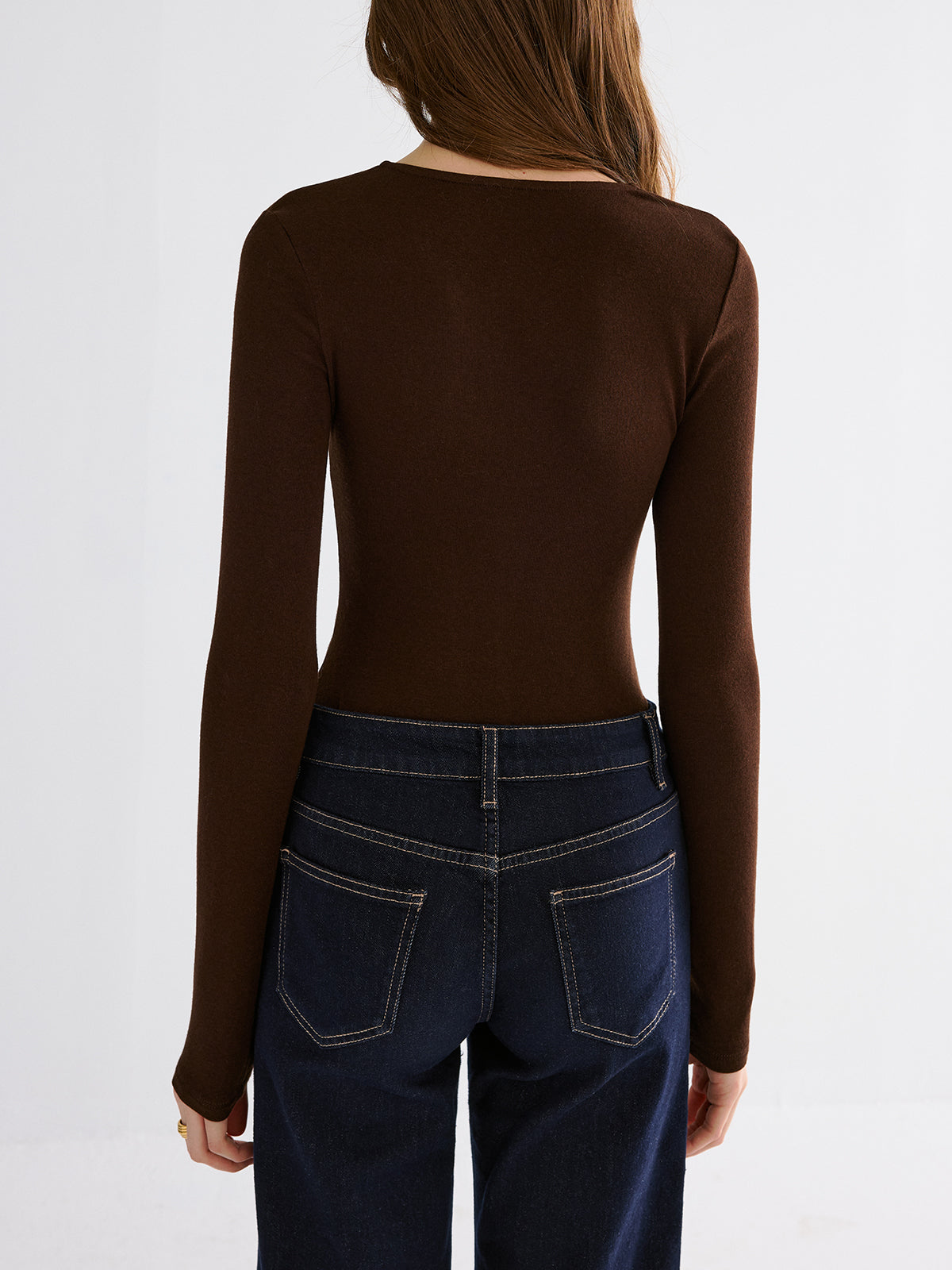 Minimal Zipper V-neck Long Sleeve Top-Chicvia
