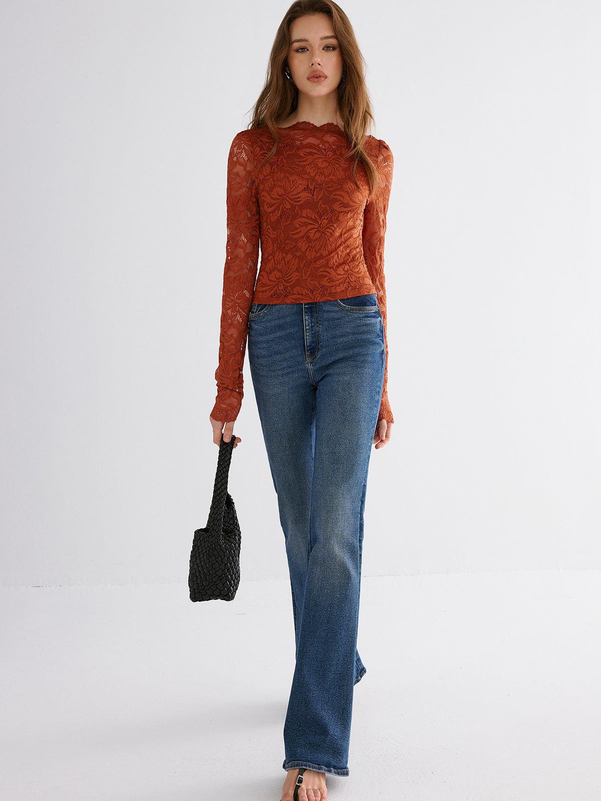 Flower Embroidered Cropped Lace Top-Chicvia