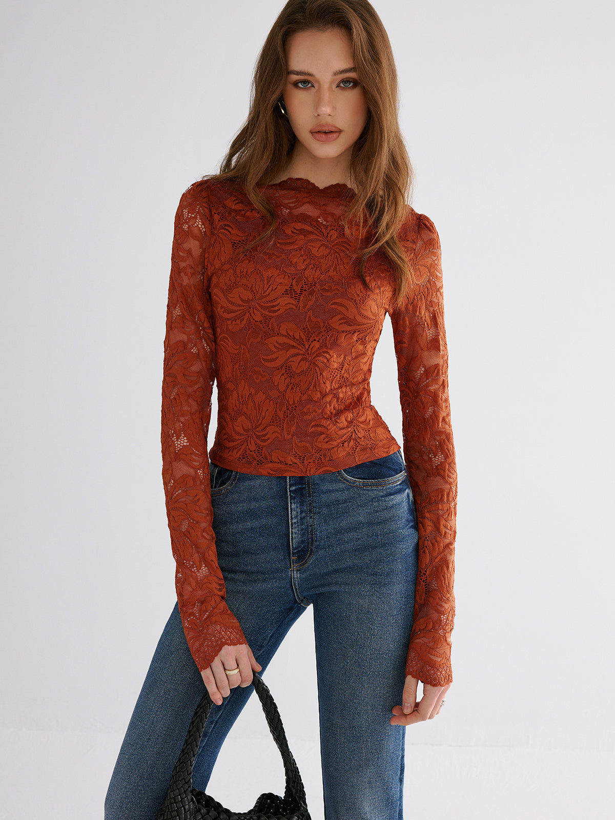 Flower Embroidered Cropped Lace Top-Chicvia