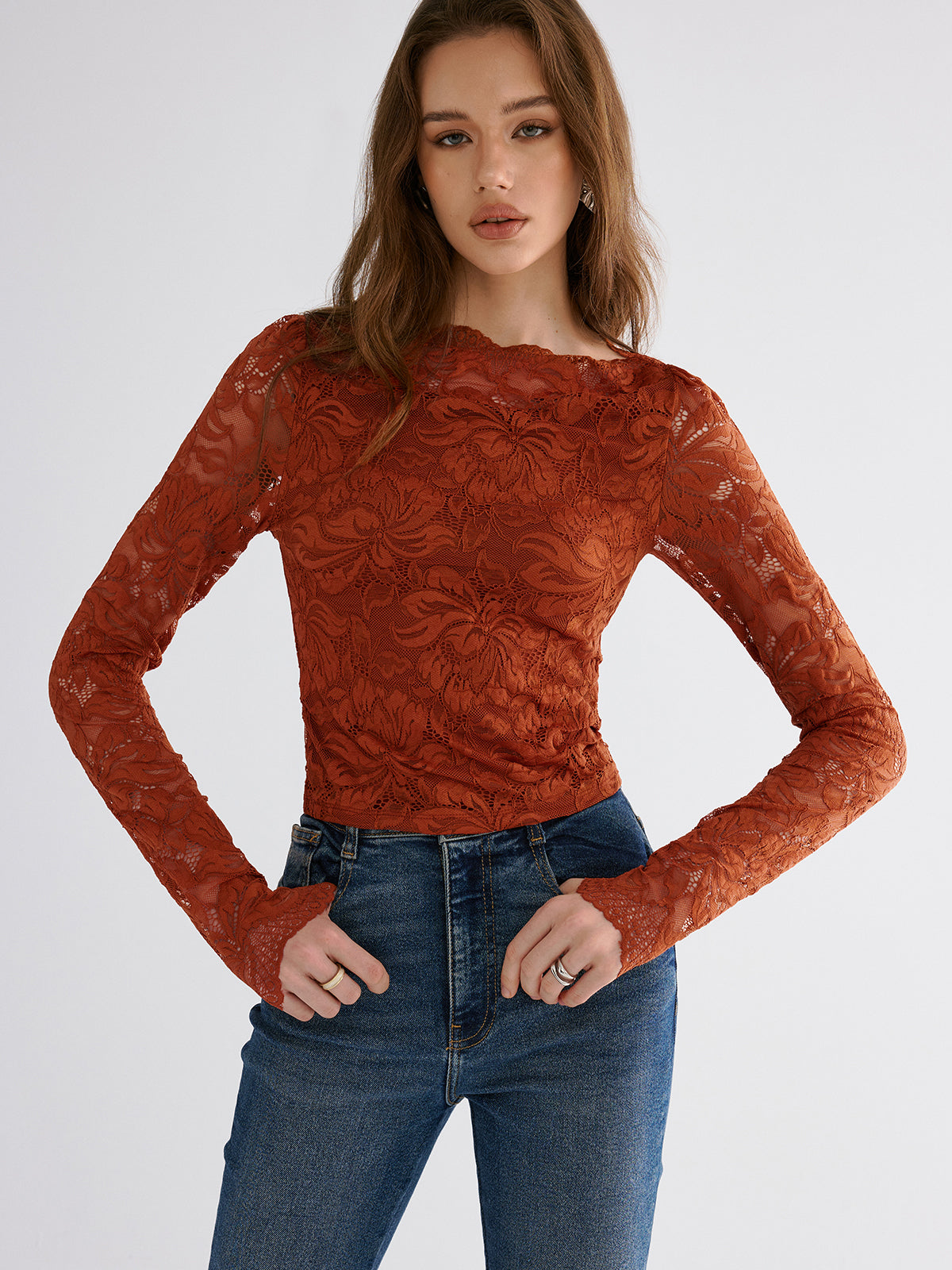 Flower Embroidered Cropped Lace Top-Chicvia