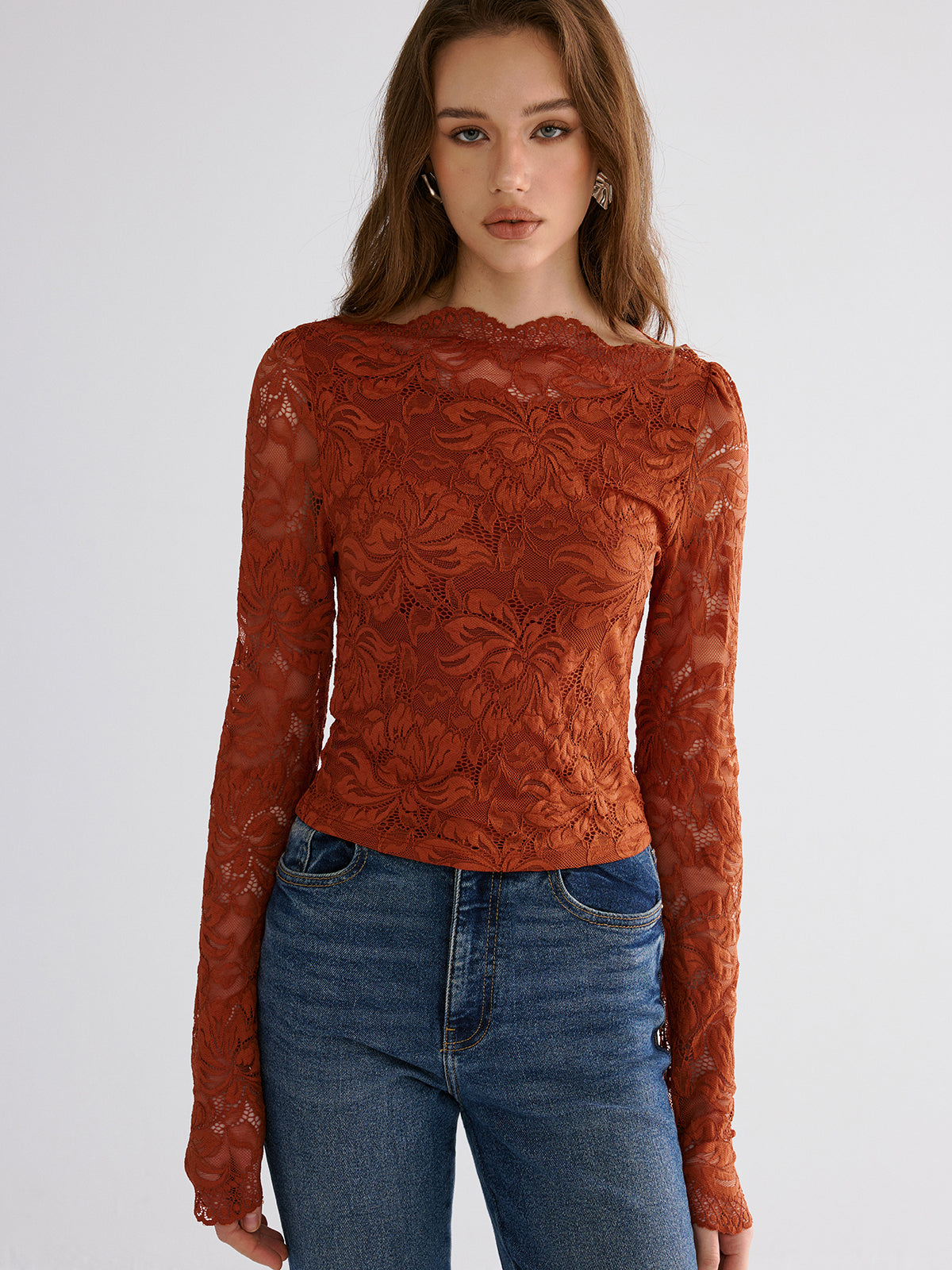 Flower Embroidered Cropped Lace Top-Chicvia
