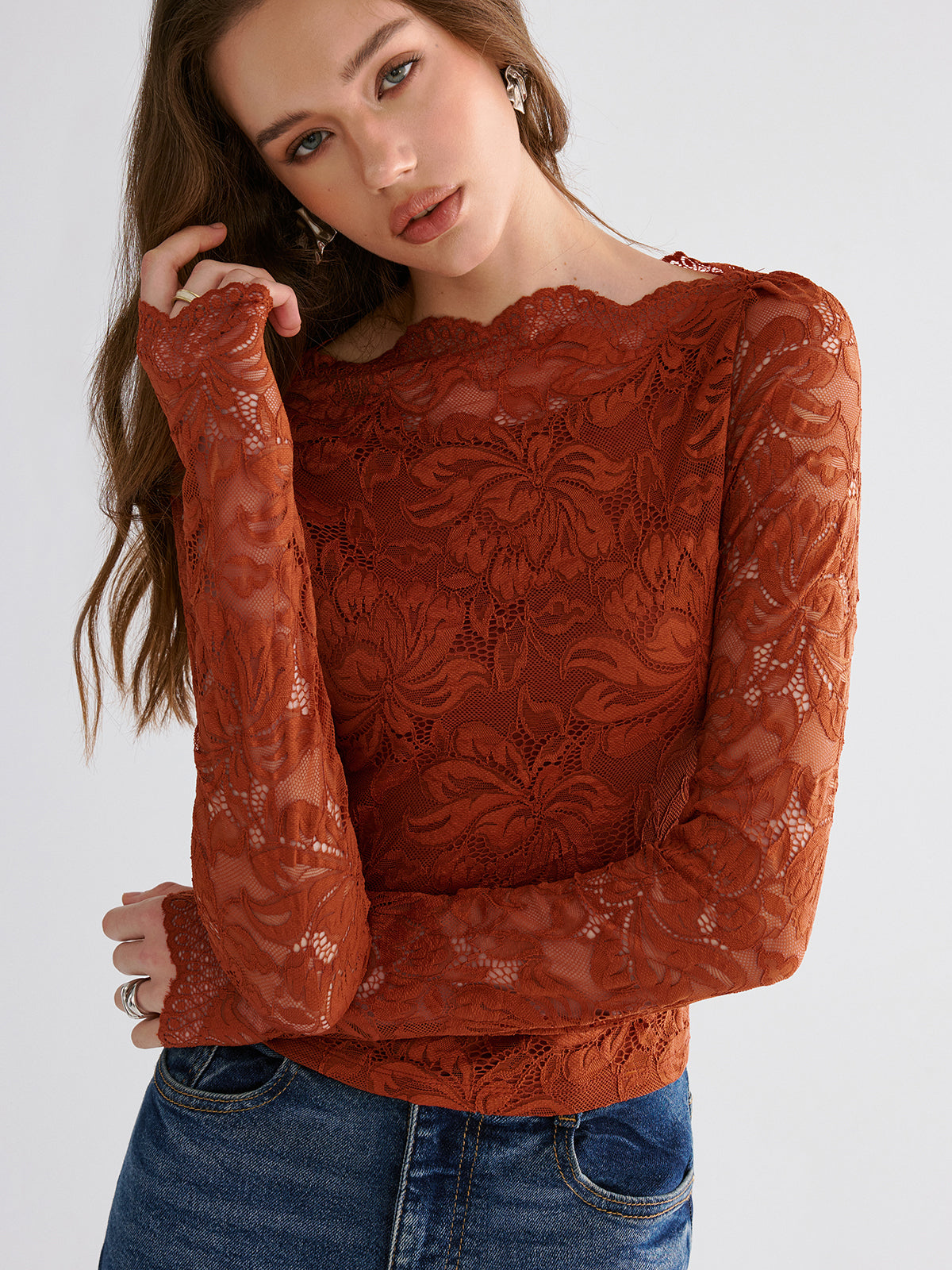 Flower Embroidered Cropped Lace Top-Chicvia