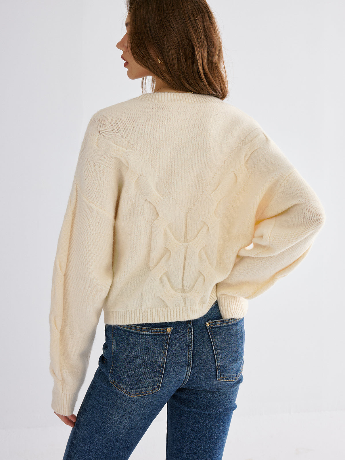Cable Knit Cross-Front V-Neck Sweater-Chicvia