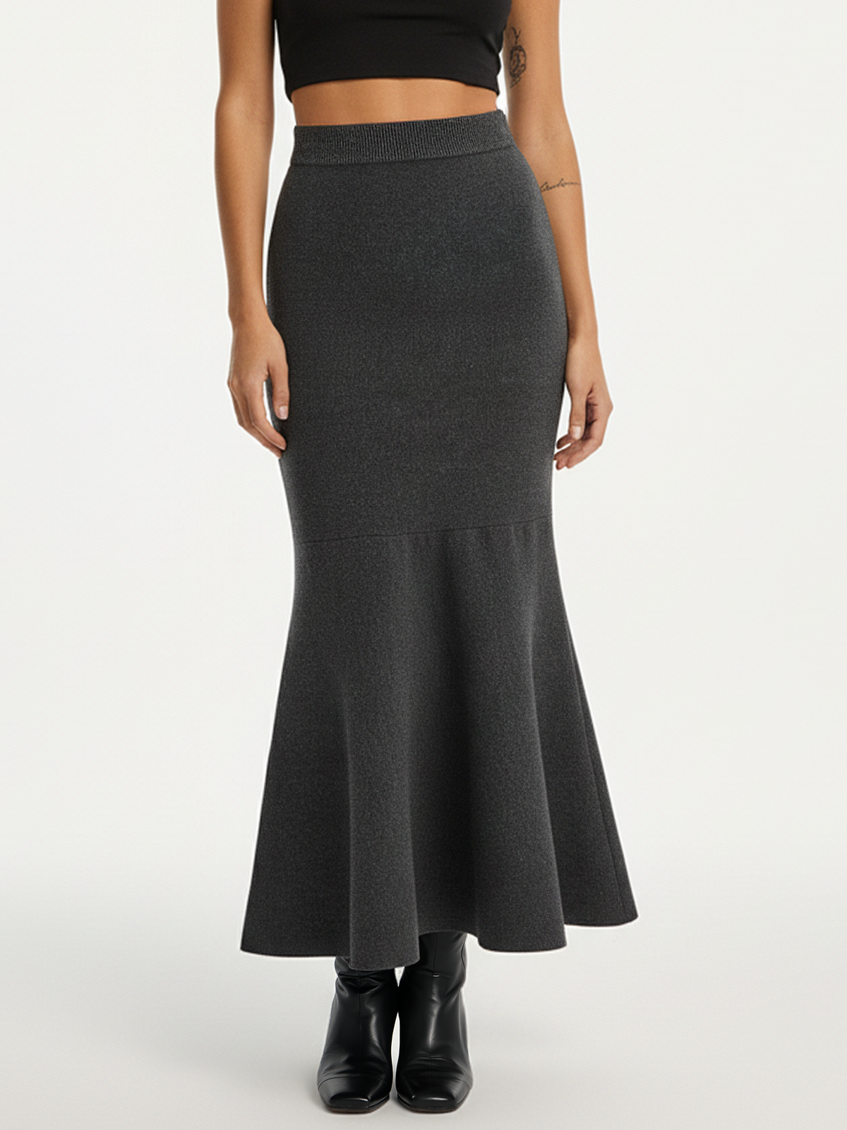 Knit Mermaid Midi Skirt-Chicvia