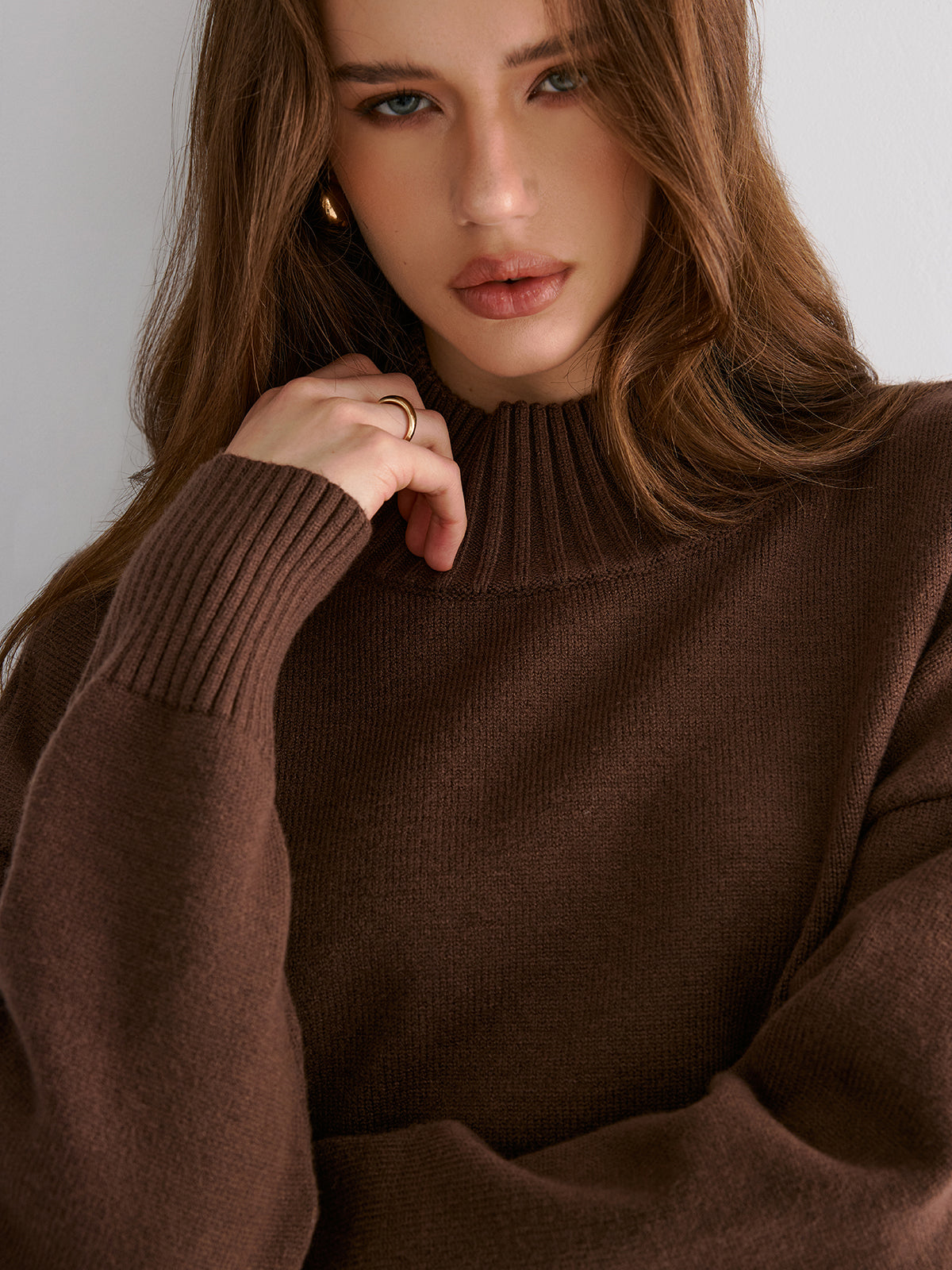 Oversized Drop Shoulder Crew Neck Sweater-Chicvia