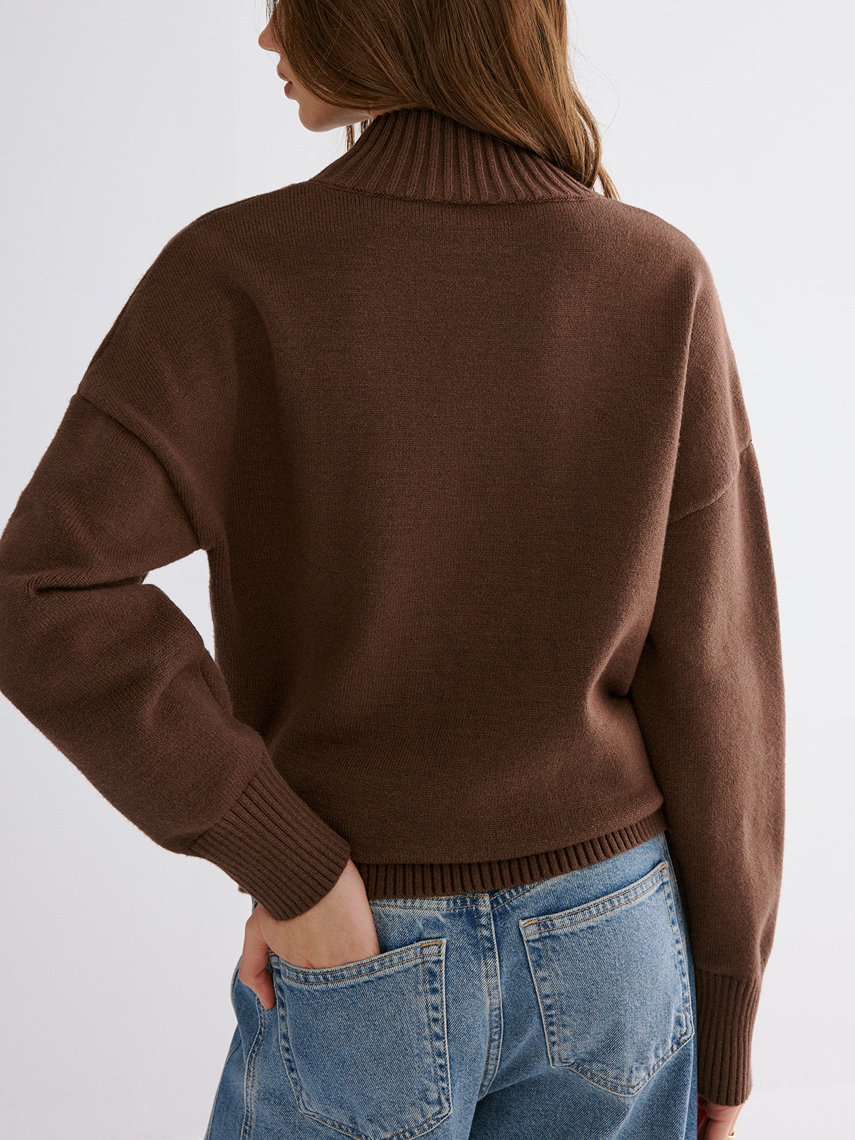 Oversized Drop Shoulder Crew Neck Sweater-Chicvia