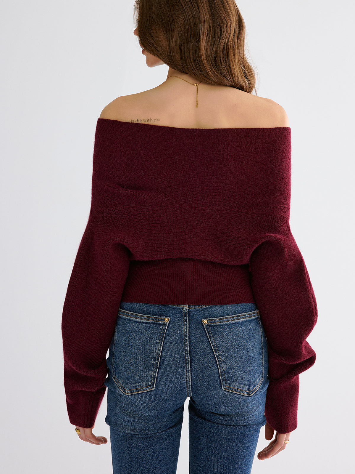 Off-Shoulder Twisted Knit Top-Chicvia