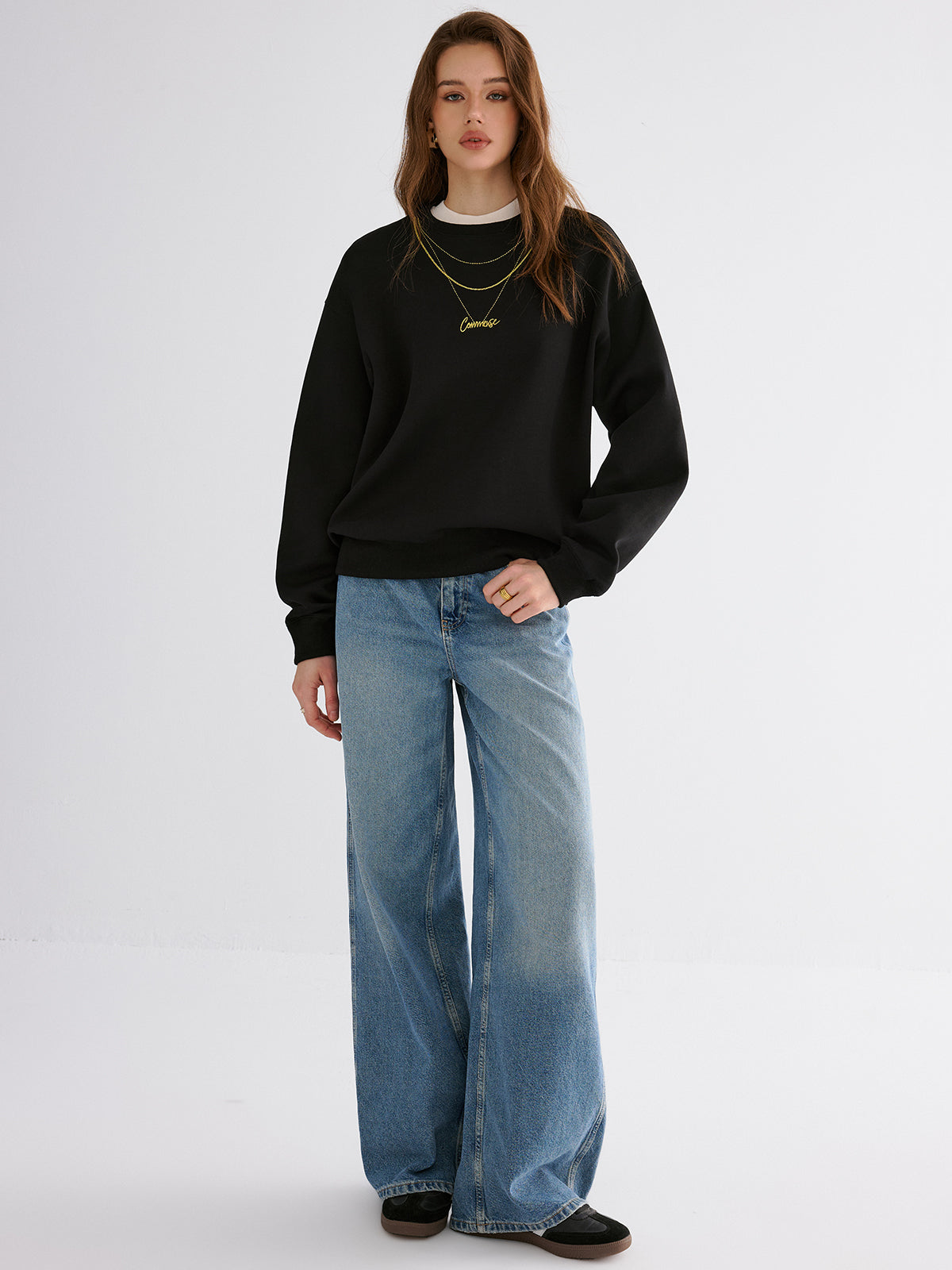 Golden Chain Embroidery Sweatshirt-Chicvia