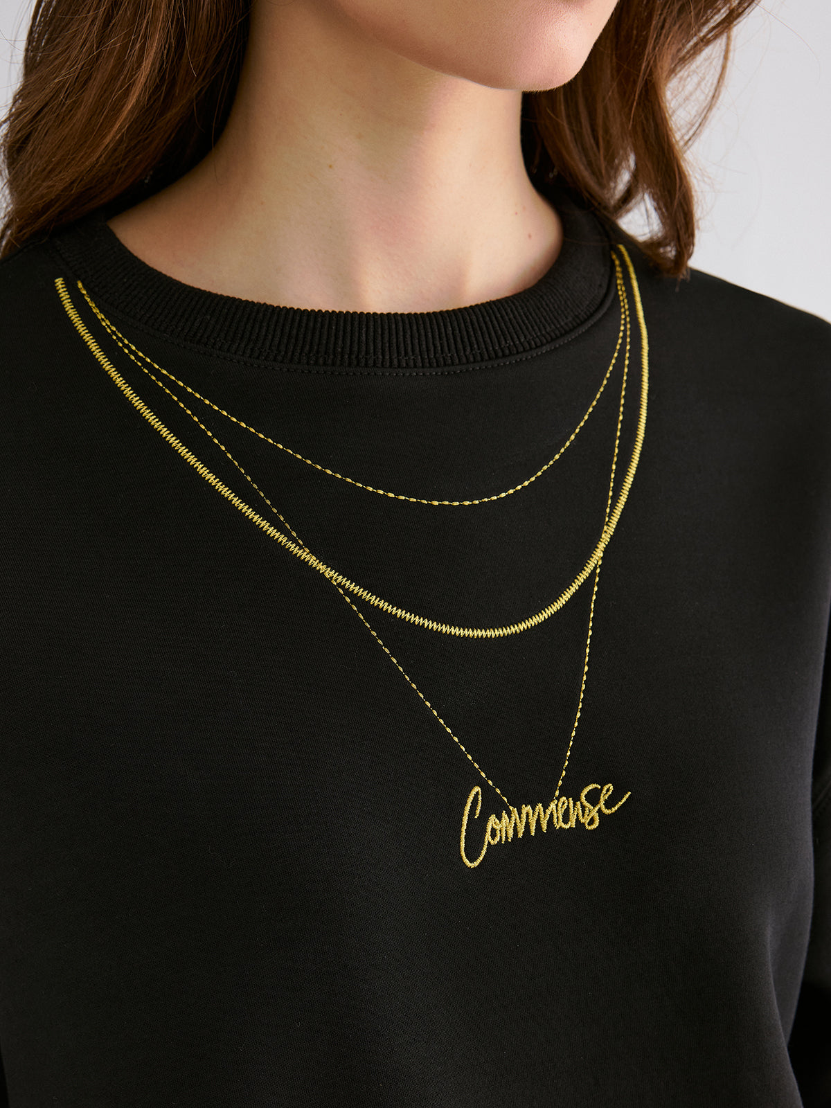 Golden Chain Embroidery Sweatshirt-Chicvia