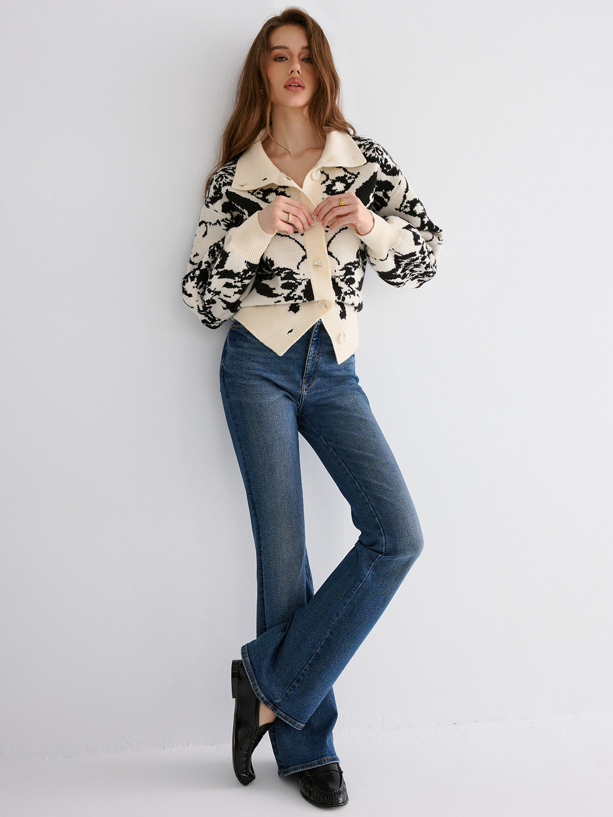 Floral Jacquard Button Cardigan-Chicvia