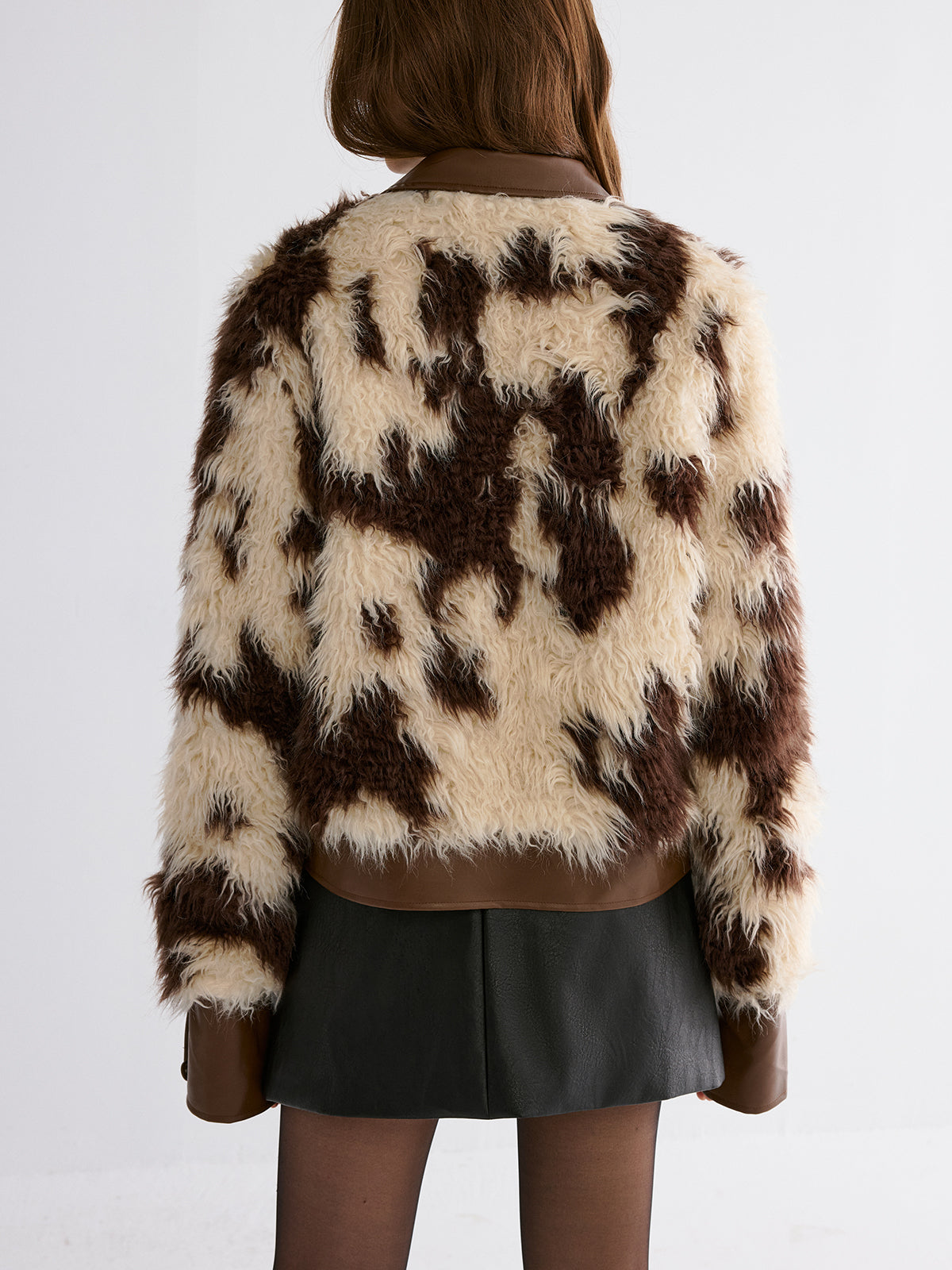 Faux Leather Panel Faux Fur Coat-Chicvia