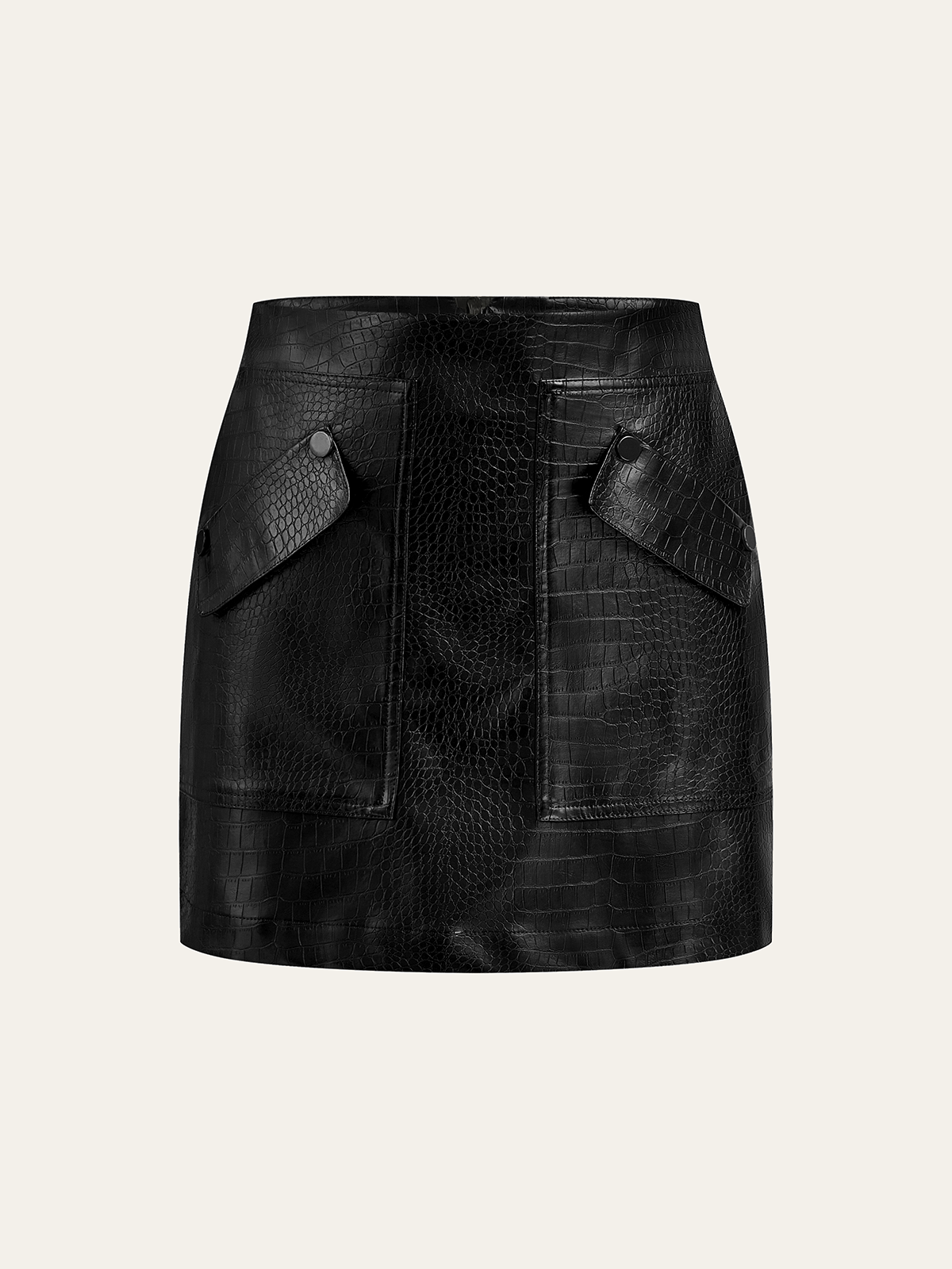 Faux Leather Crocodile-Embossed Mini Skirt-Chicvia