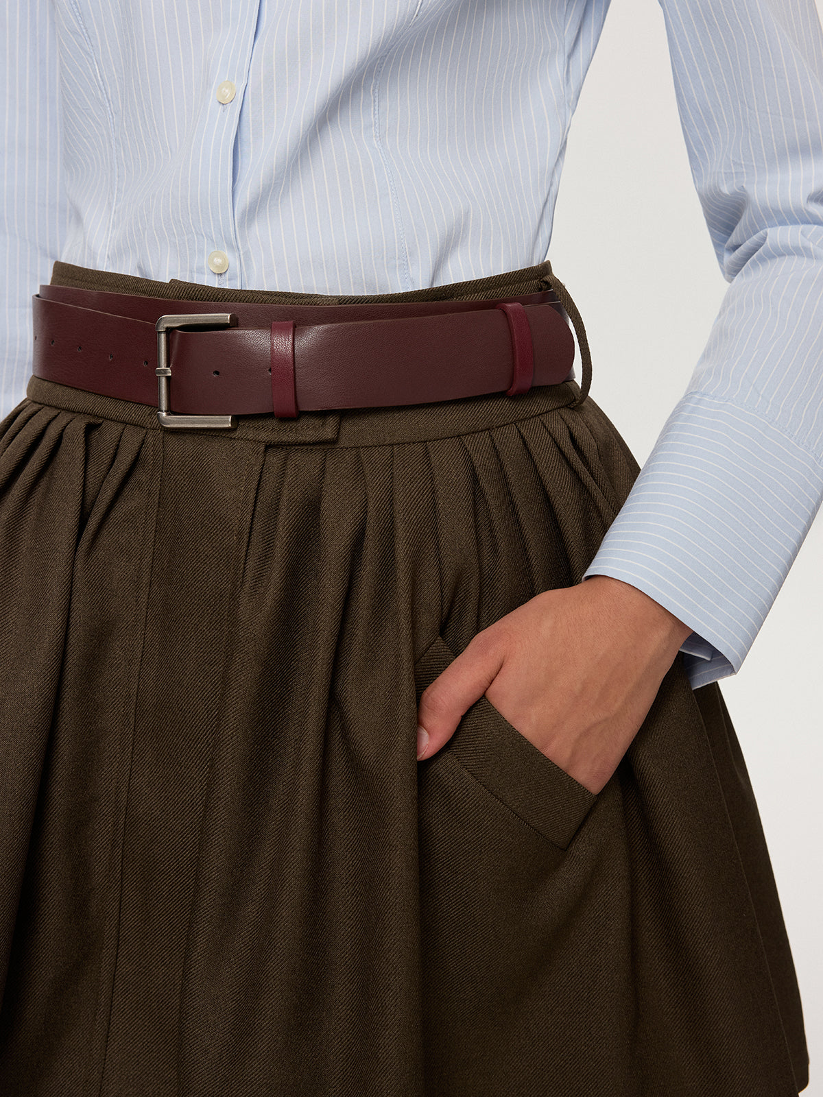 Belted Pocket Pleated Mini Skirt-Chicvia