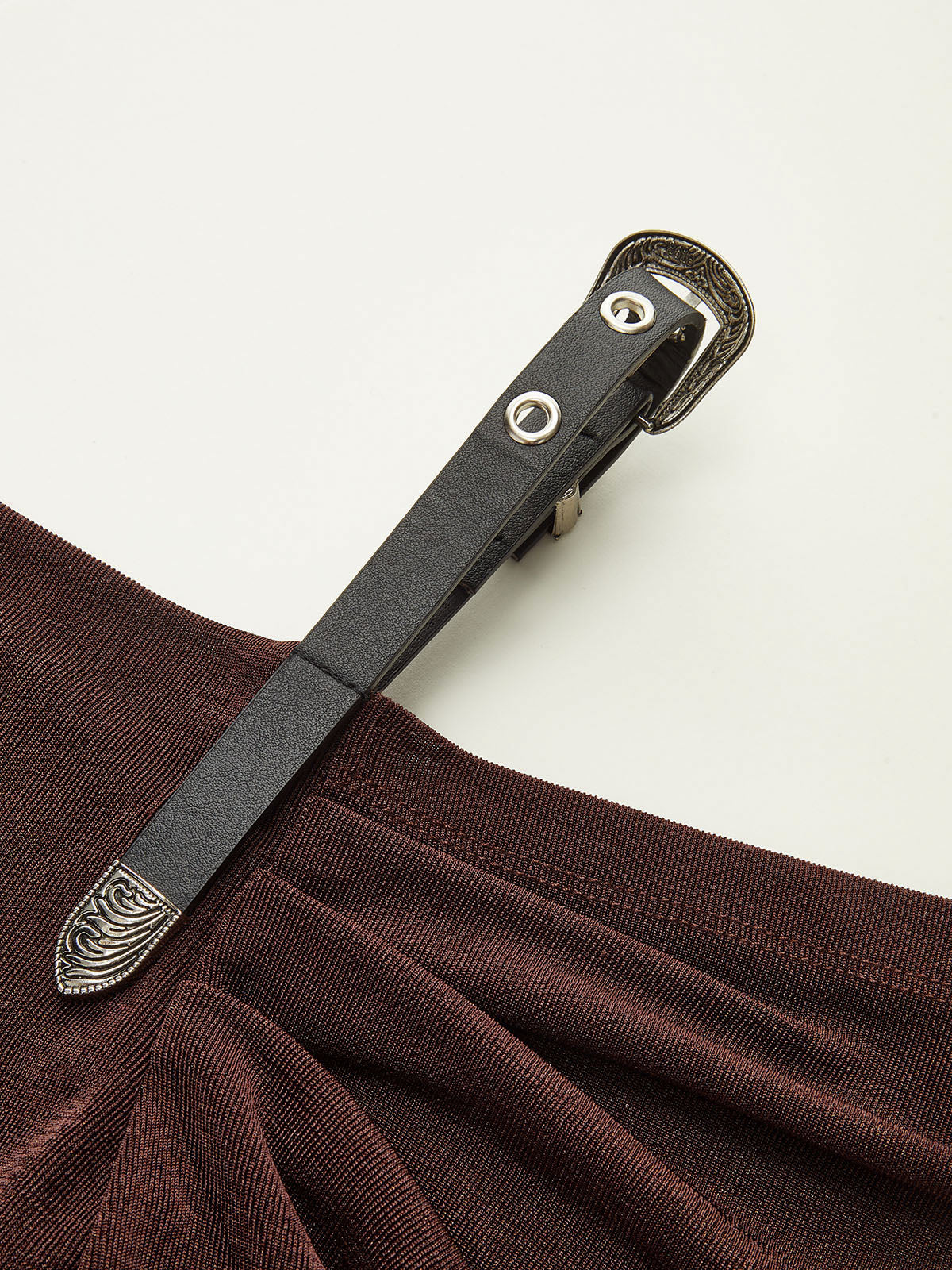 Faux Leather Strap Cowl Neck Top-Chicvia