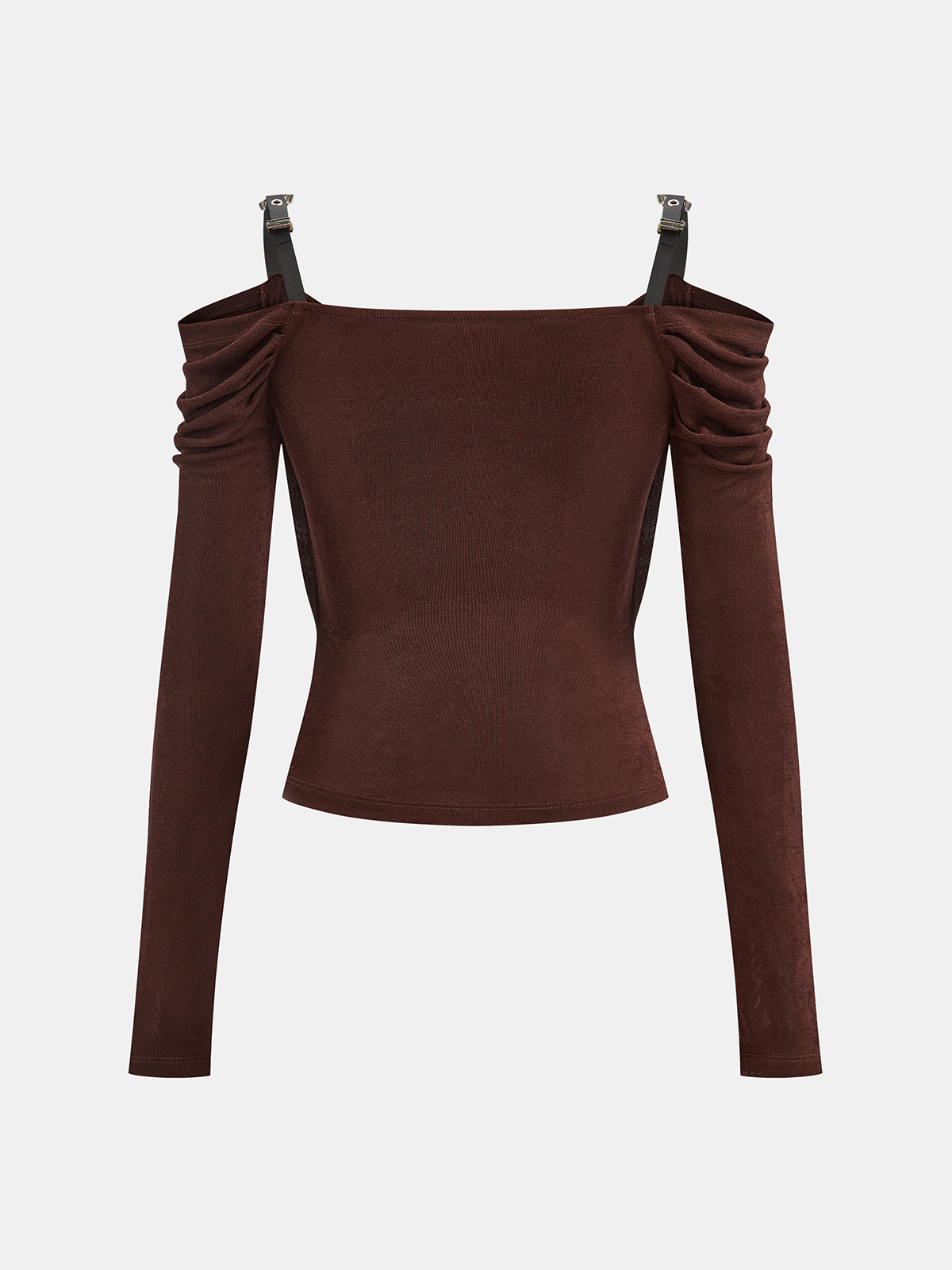 Faux Leather Strap Cowl Neck Top-Chicvia