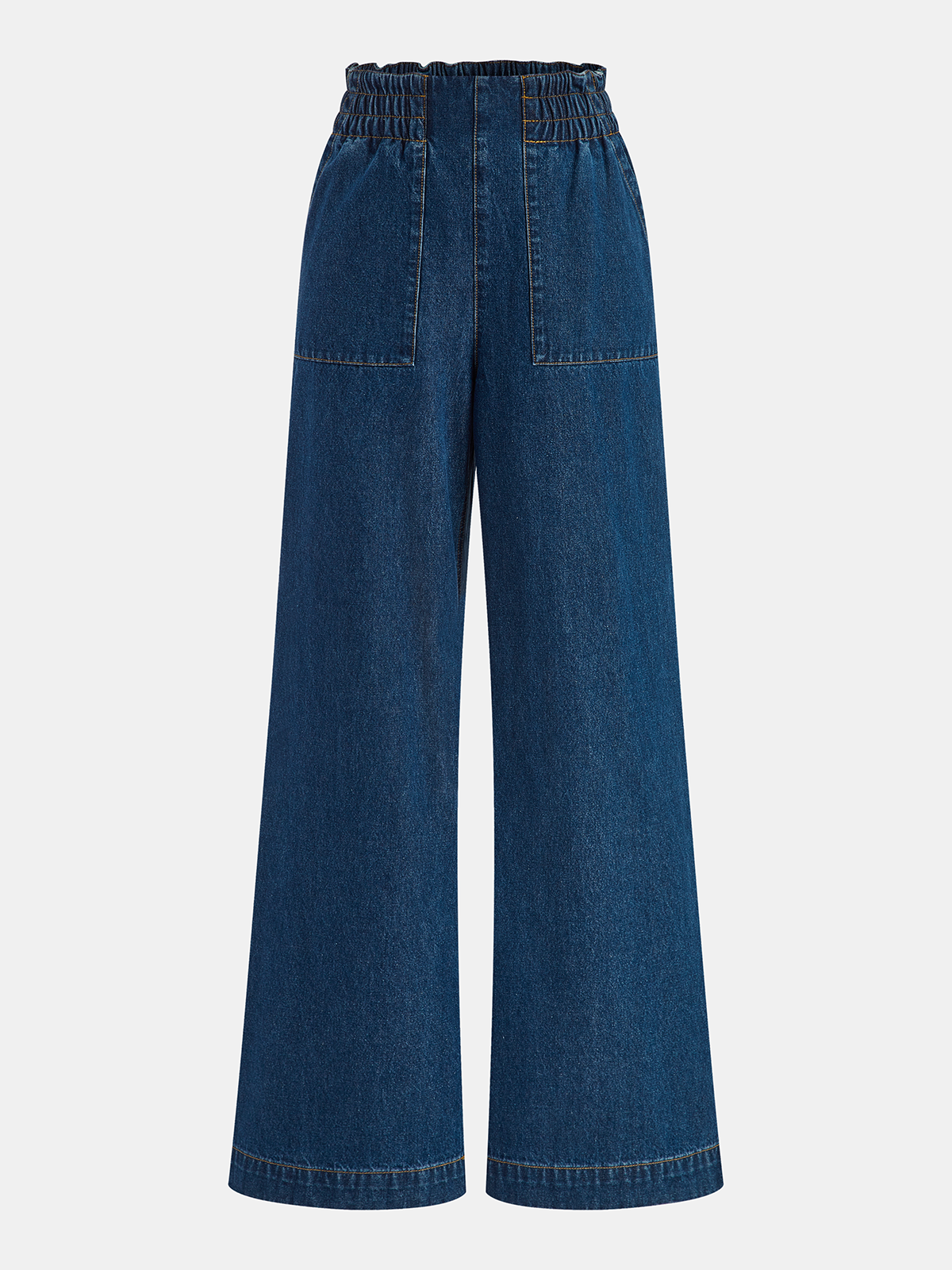 Elastic Waistband Denim Wide-Leg Pants-Chicvia