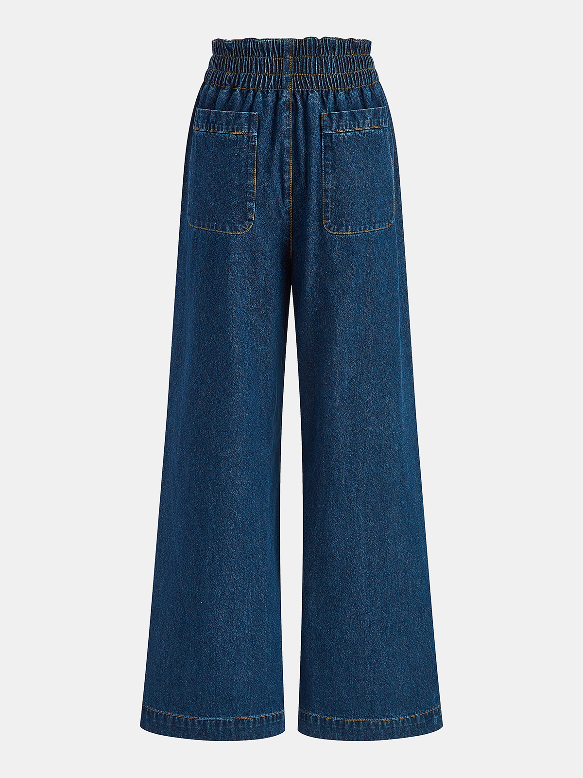 Elastic Waistband Denim Wide-Leg Pants-Chicvia