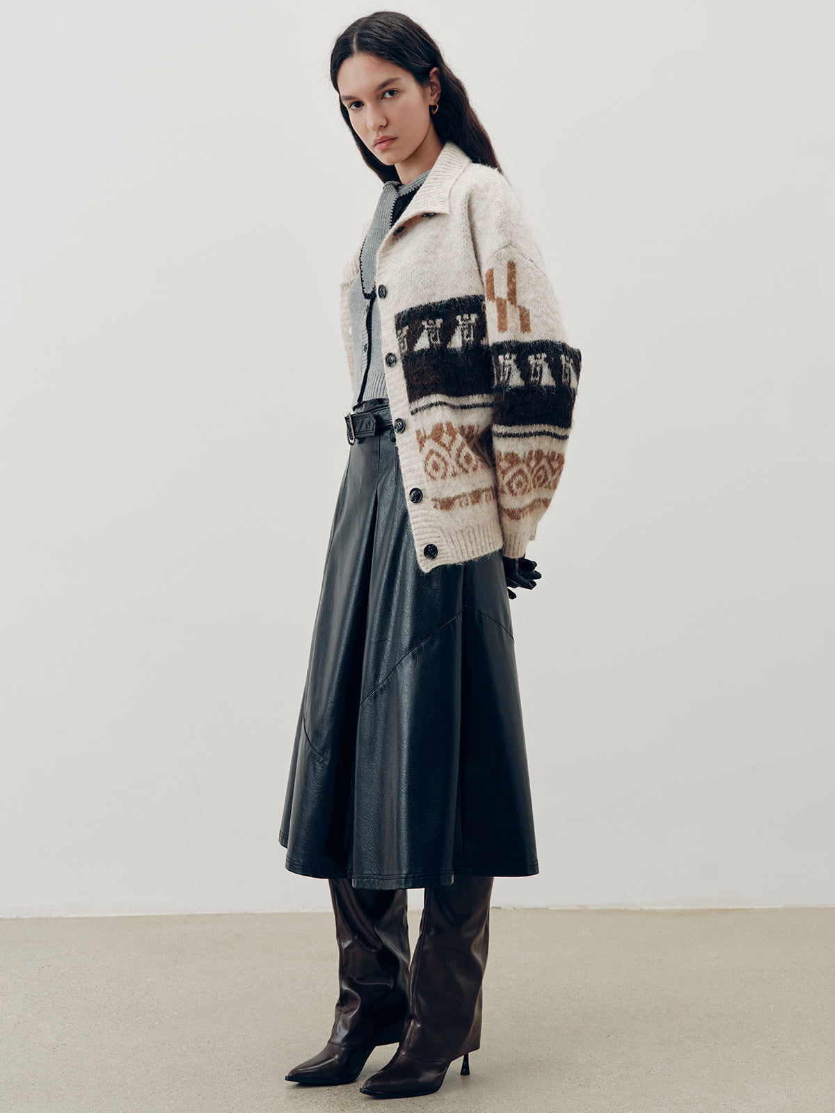 Jacquard Casual Knit Outerwear-Chicvia