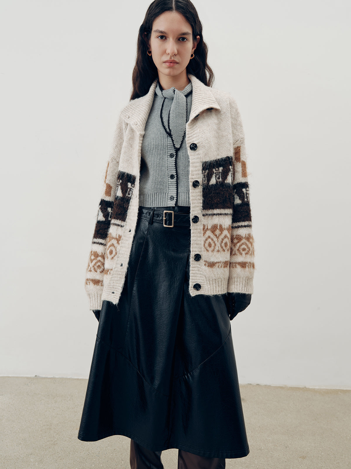 Jacquard Casual Knit Outerwear-Chicvia