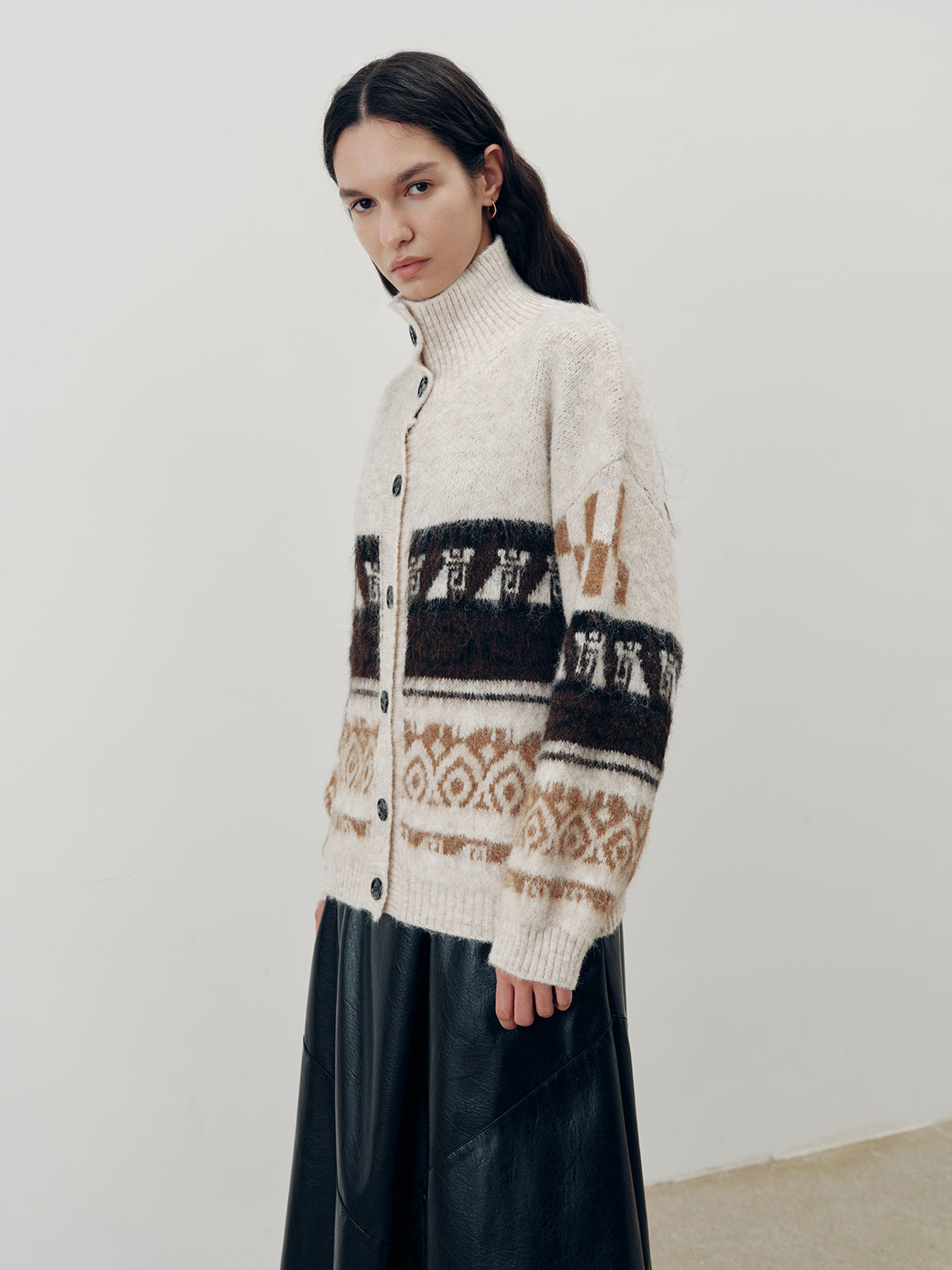 Jacquard Casual Knit Outerwear-Chicvia